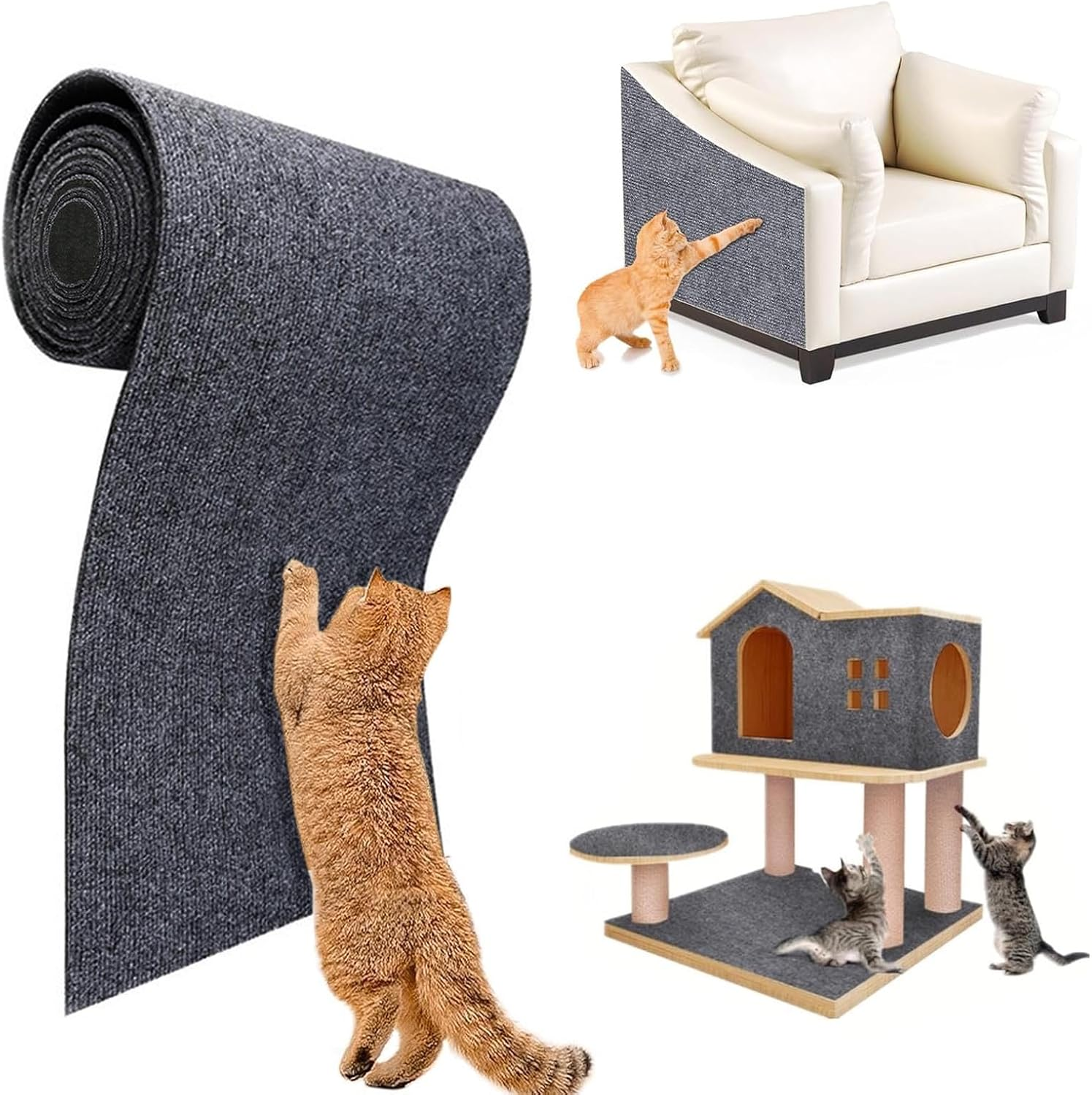 Cat Scratching Mat 78.7"X15.7", Self-Adhesive Cat Scratch Furniture Couch Protector, Cuttable Cat Wall Climbing Carpet, Cat Scratching Pad Replacement for Cat Tree Shelves image number 3
