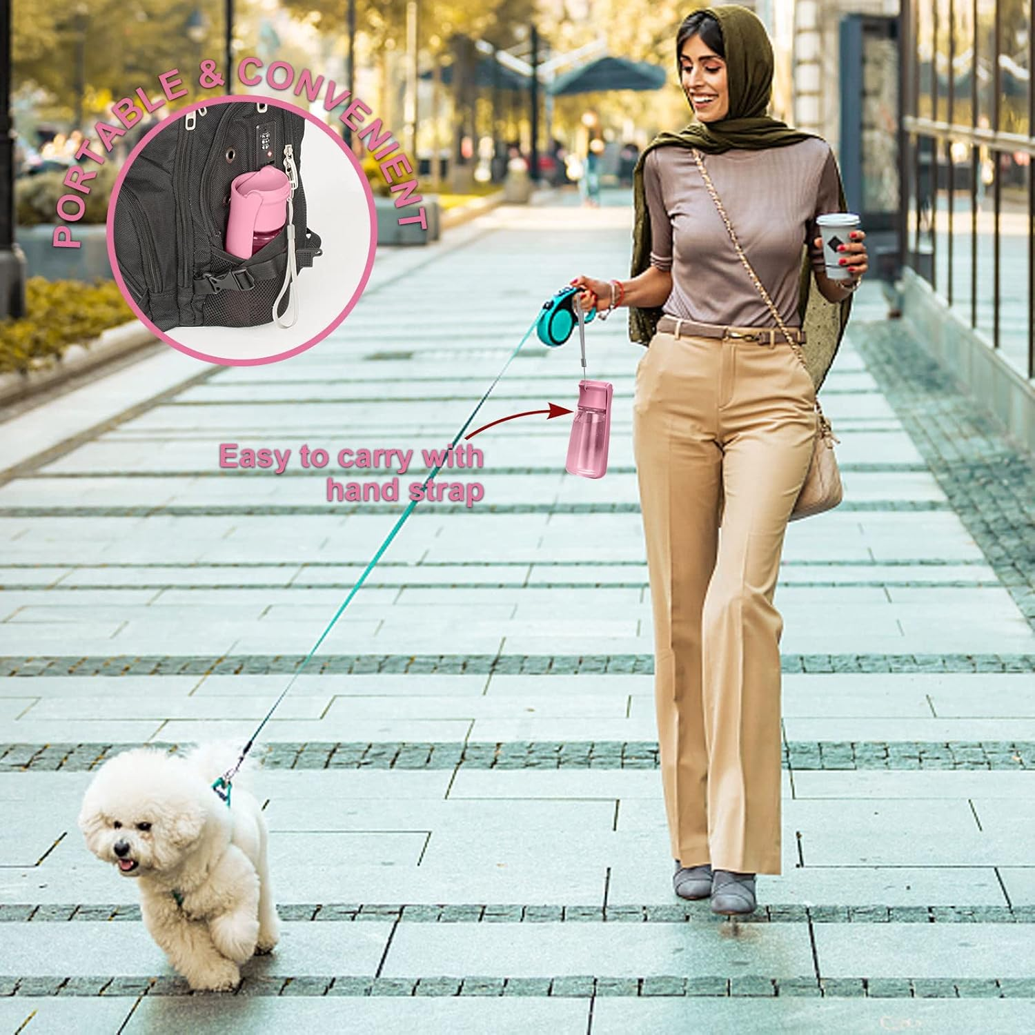 Foldable Dog Water Bottle - 550Ml Portable Dispenser, Leak Proof Travel Bottle for Pets, Outdoor Walking, Hiking - Food Grade Plastic（Pink） image number 7