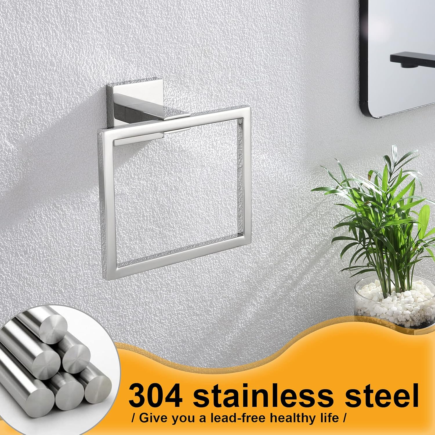 KOKOSIRI Bathroom Towel Holder Bath Towel Ring Towel Hanger Towel Rack Wall Mounted Stainless Steel Mordern Style, Polished Chrome, B3004CH image number 5