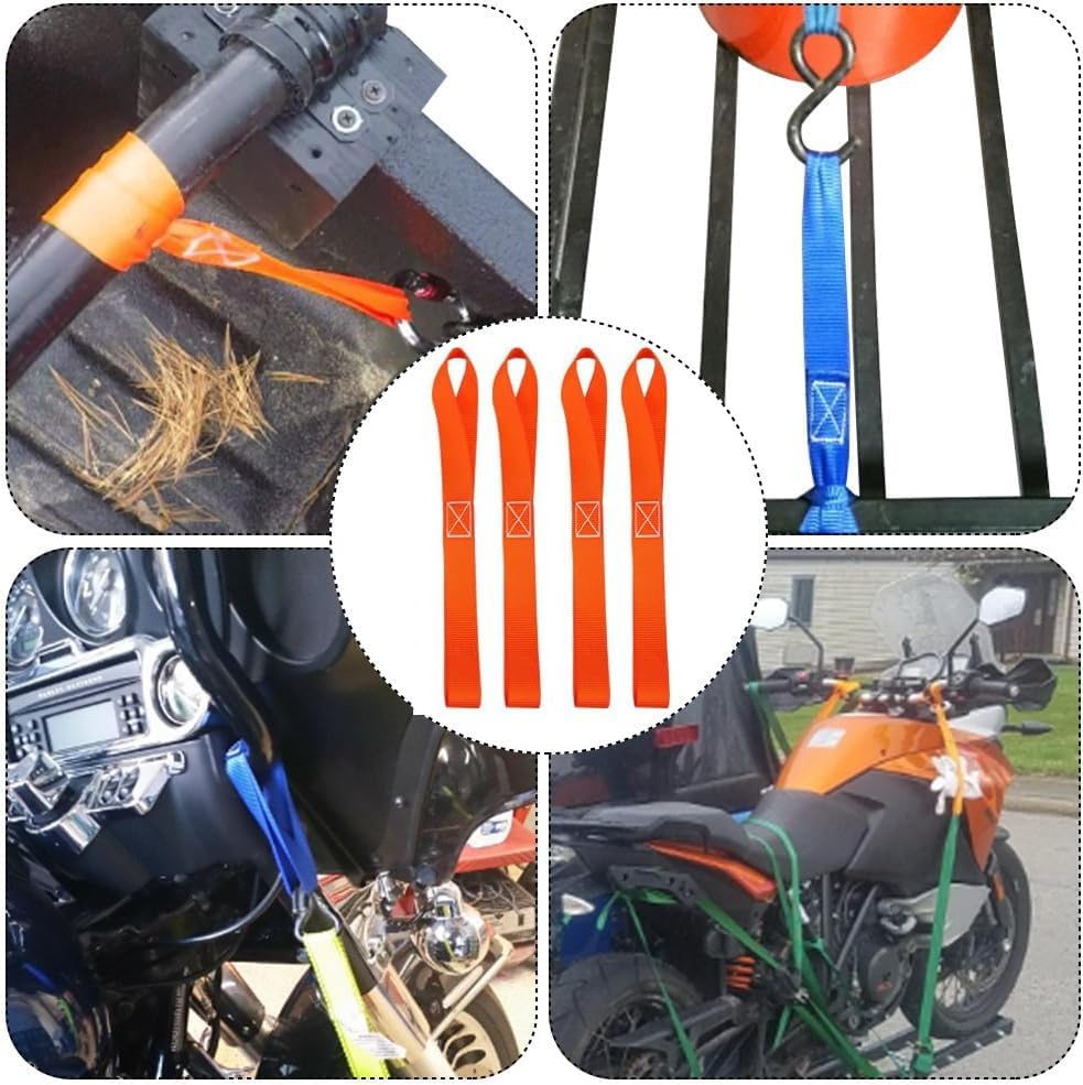 Soft Loop Tie down Straps - 4 Pack Heavy Duty Motorcycle Fastening Device, Nylon Cargo Straps for Motorbike (Orange) image number 2