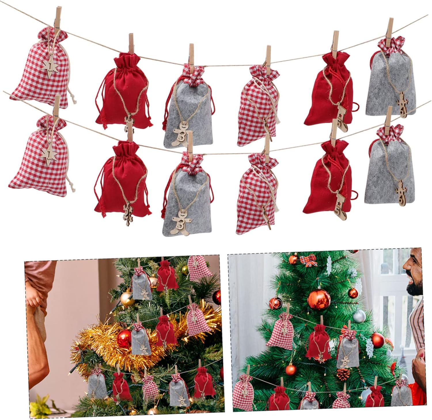 Countdown Calendar Candy Bags Present Bag Set Number Hanging Pouches Bulk Party Favor Bags Natural Jute Material Xmas Drawstring Storage Containers image number 5