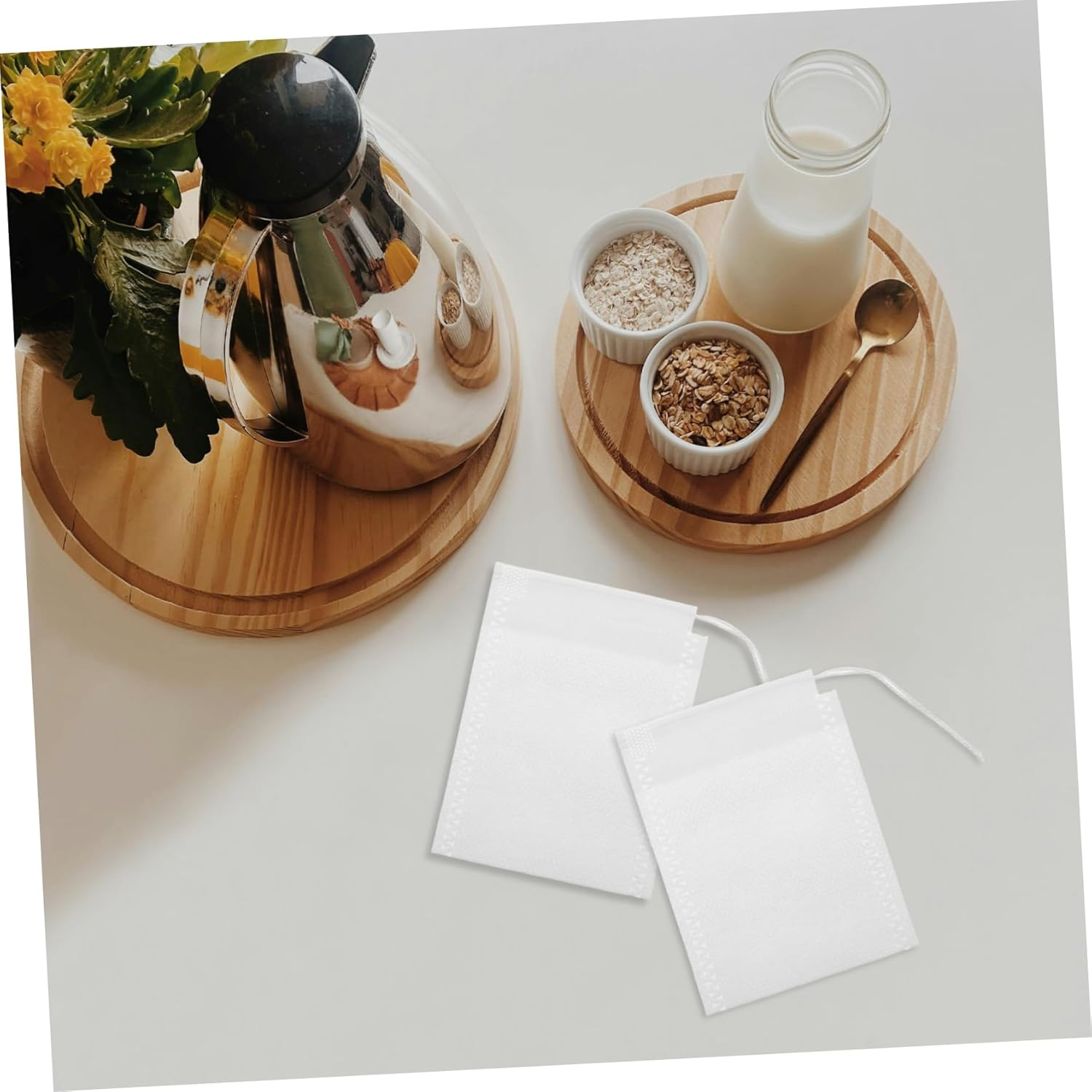 100Pcs Empty Loose Tea Bags Reusable Drawstring Tea Filters for DIY Leaves Sachets Kitchen Spice Storage image number 2