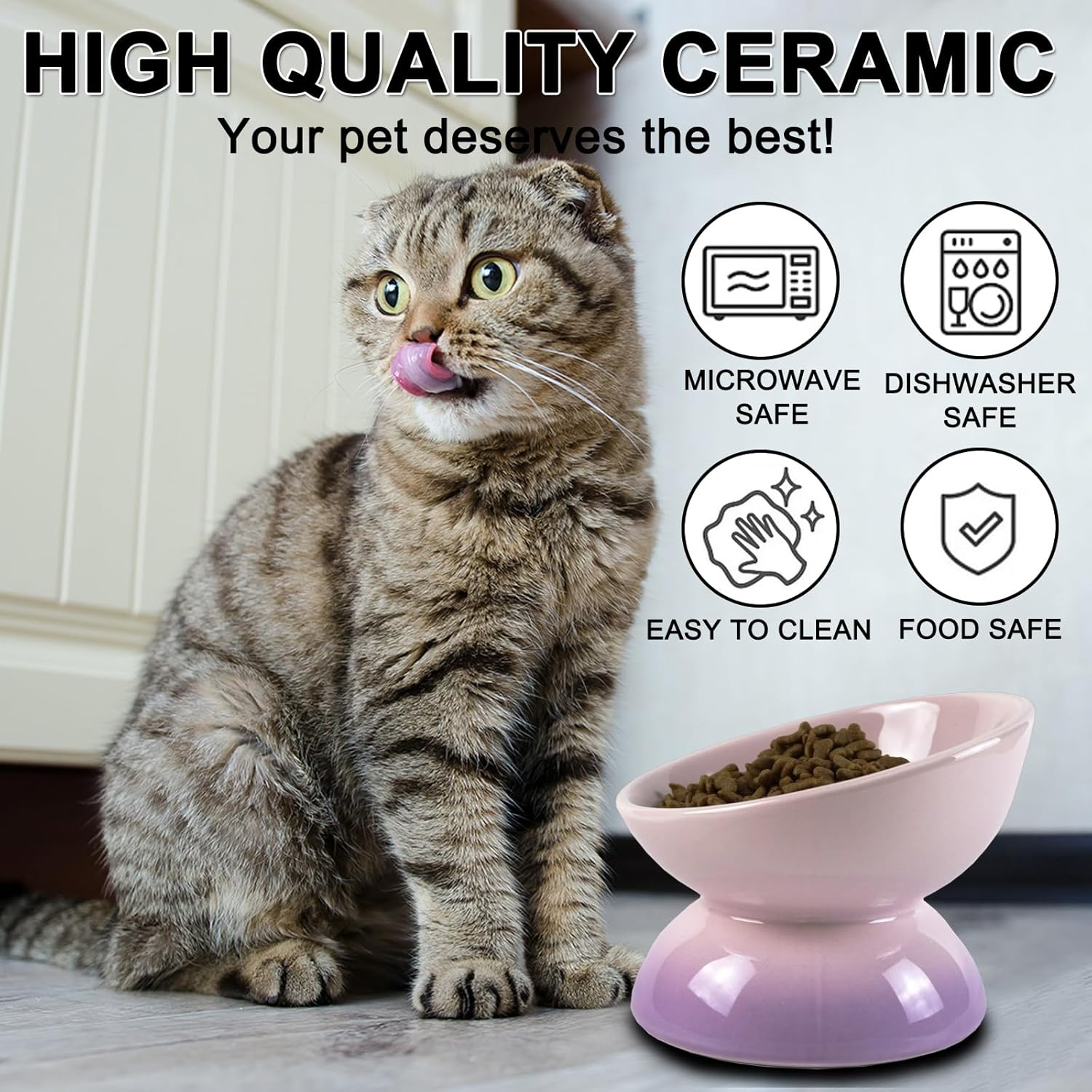 4 Pack Ceramic Elevated Cat Bowls, Tilted Cat Food Bowl Dish, Stress Free Backflow Prevention Pet Feeder Bowl, Dishwasher & Microwave Safe image number 4