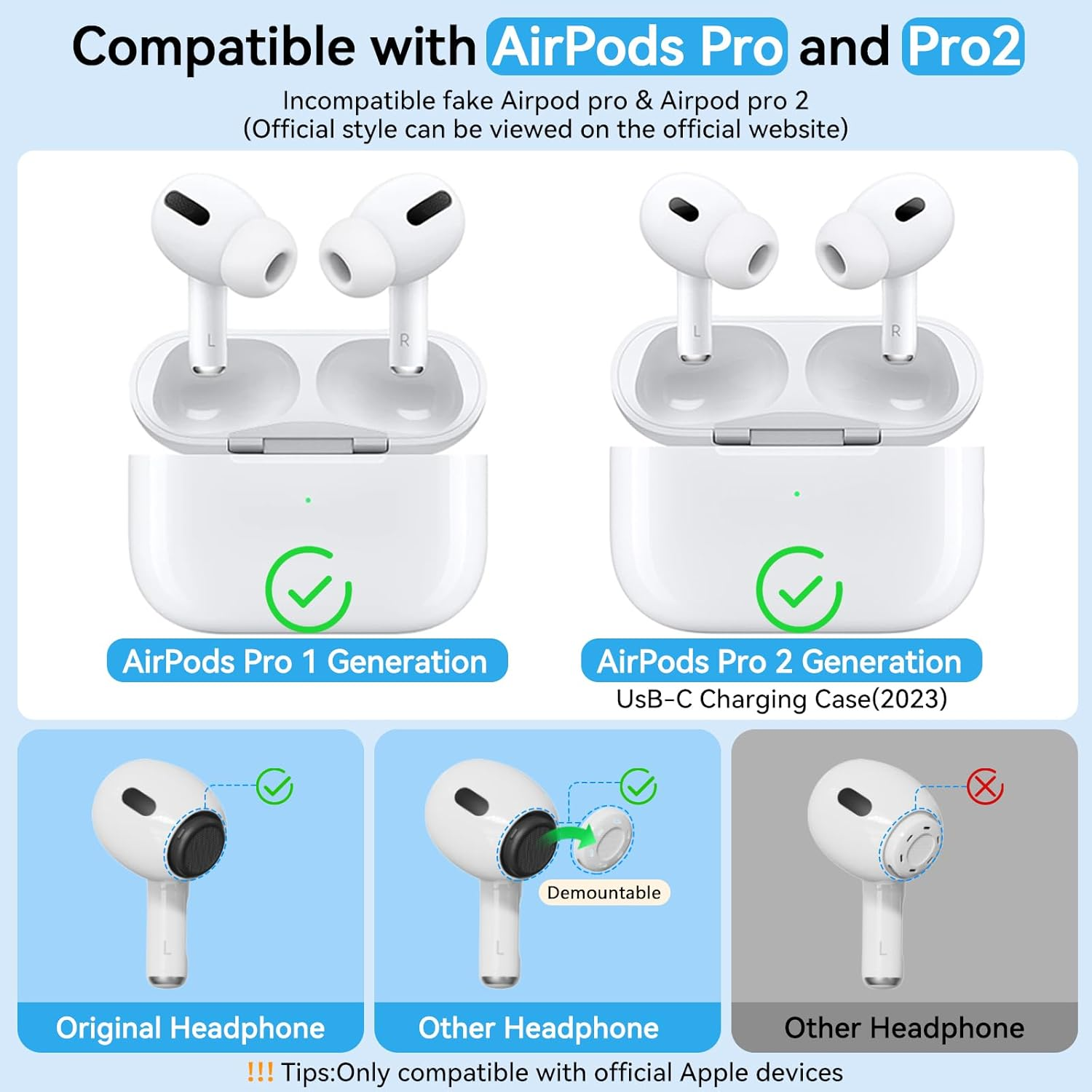 Compatible with Airpods Pro 2Nd/1St Generation Replacement Ear Tips,With Noise Reduction Holewith and Cleaner Kit,Built-In Dust Guard Screen,For USB-C Charging Case,4 Sizes (S/M/L)-Black - A-4Pairs White image number 6