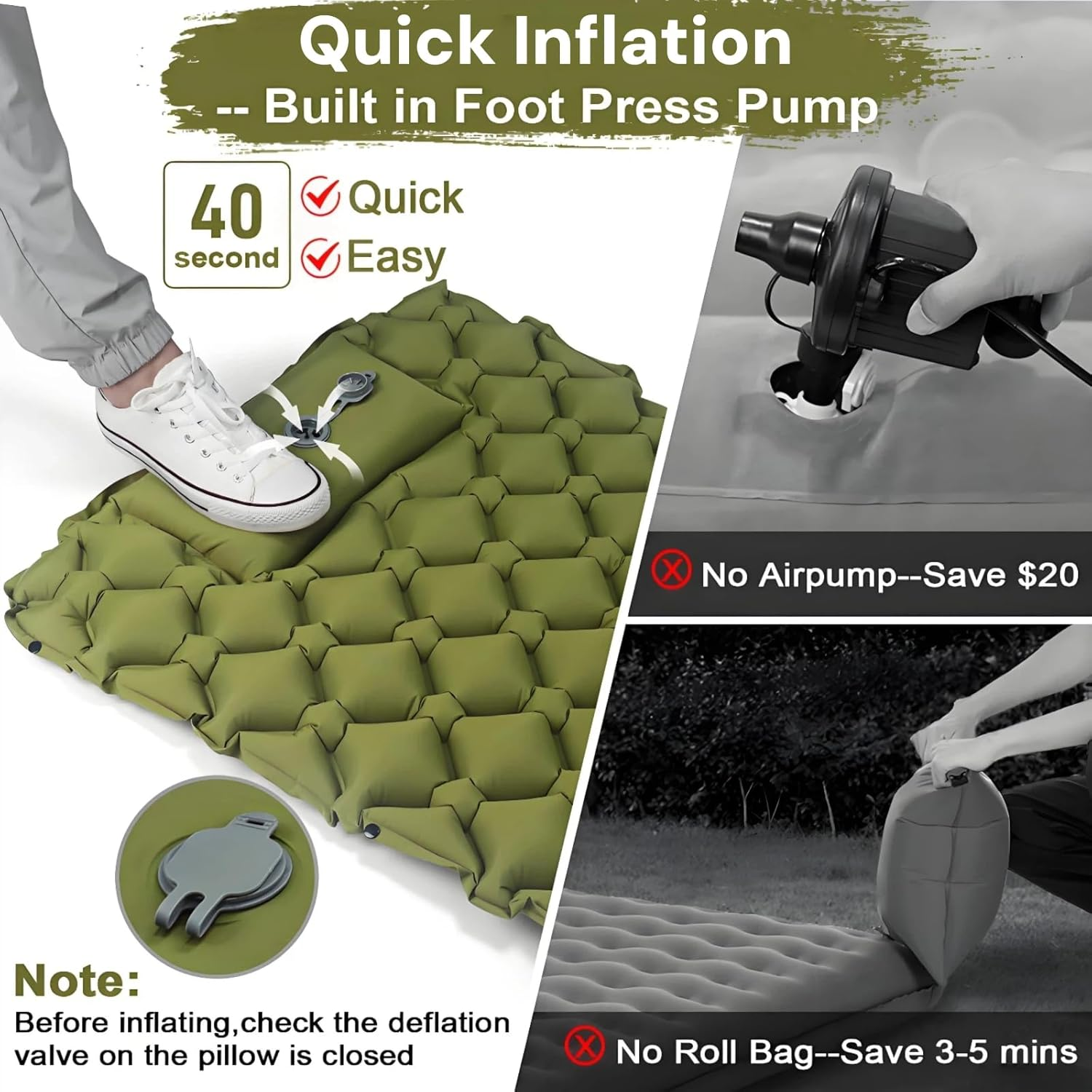 1.8 Pounds Ultralight Inflatable Camping Sleeping Mat, Portable Outdoor Air Mattress, Compact Backpacking Sleeping Pad for Hiking, Tent, Travel image number 5