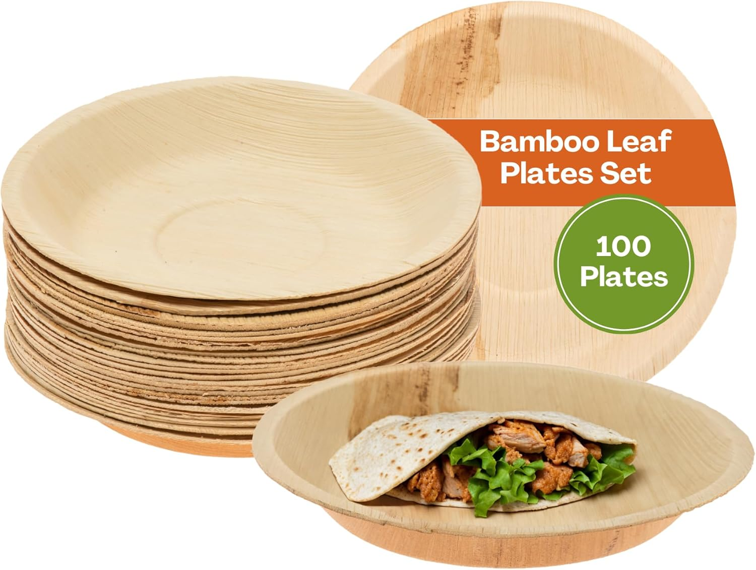 100 Pieces Biodegradable, Disposable Plates Party Paper Plates Set - Mother Nature'S Choice for Bamboo Party Plates | 100% Compostable 15 CM round Small Plate image number 3