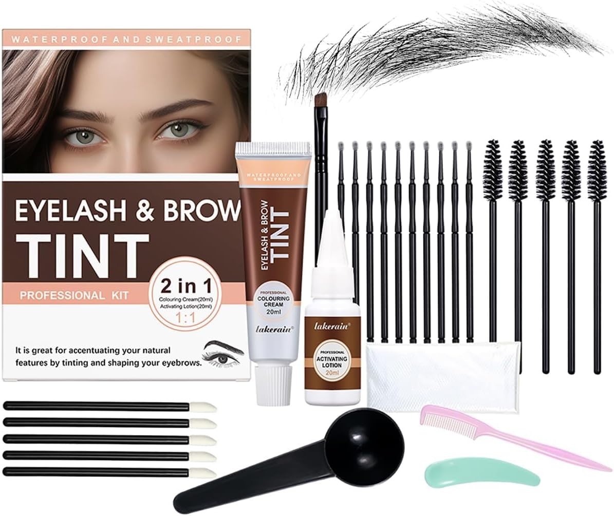 2-In-1 Eyebrow Lamination Kit Brow Lash Lift Kit and Eyebrow Tint Waterproof Semi Permanent Color with Natural Looking Lift Salon Quality Results at Home, 4-6 Week Lasting Effect (Black, #3)