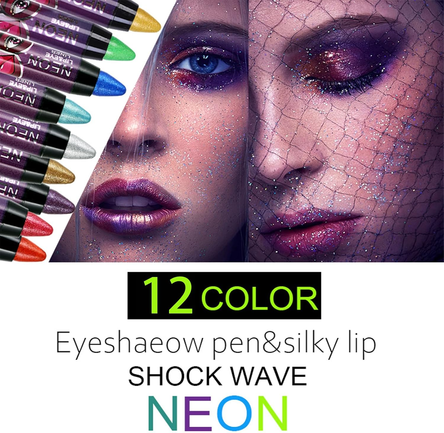 12 Colors Eyeshadow Stick, Waterproof Eyeshadow Shimmer Stick Smudger, Shadow Lip Pencil 2 in 1 Pearlescent Pen Eye Silkworm Eye Shadow Pen Beauty Pencil Makeup Shiny Eyeliner Kit image number 3