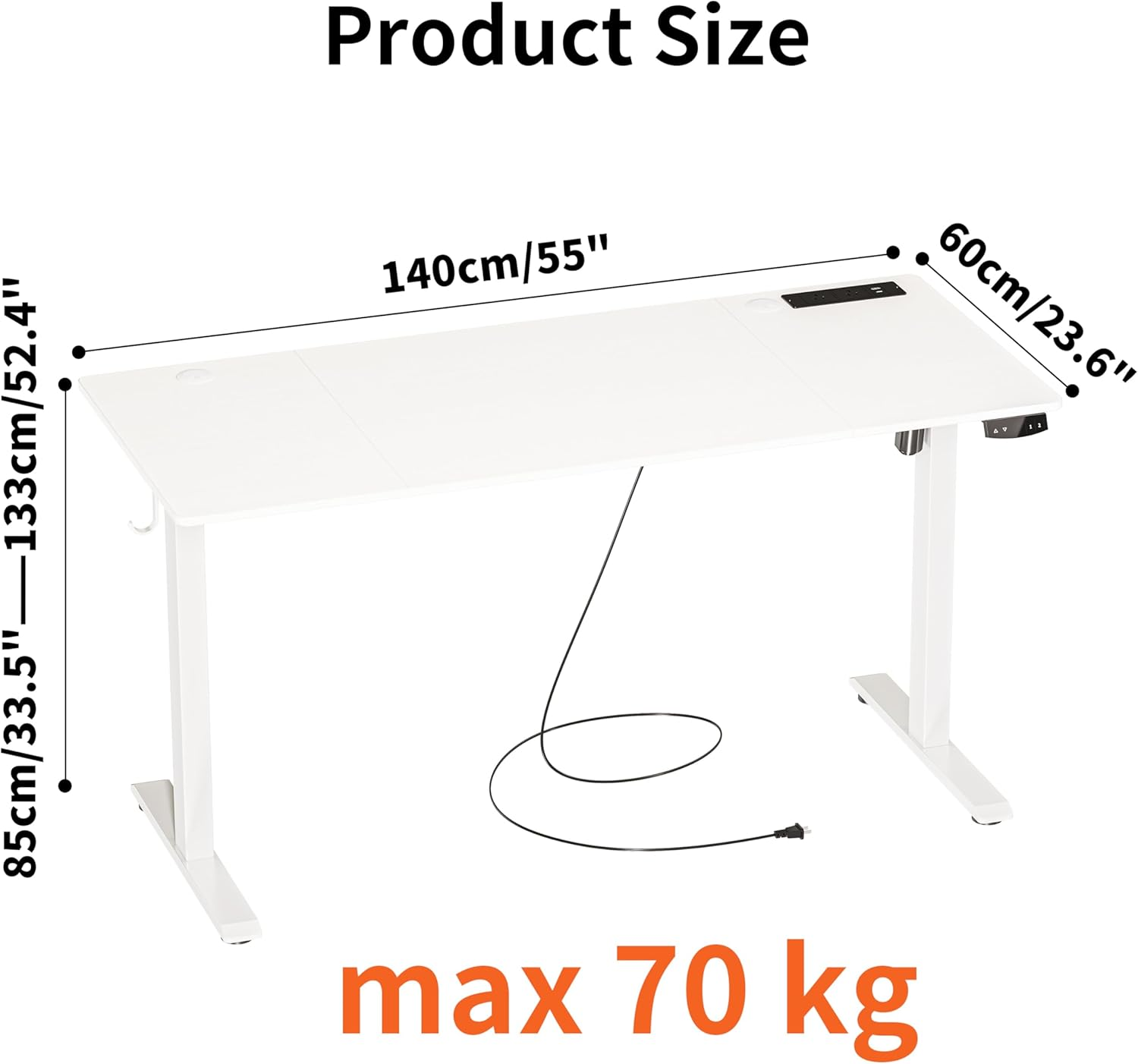 JOISCOPE Height Adjustable Electric Standing Desk with Power Outlet, 55-Inch Computer Desk for Home and Office, White