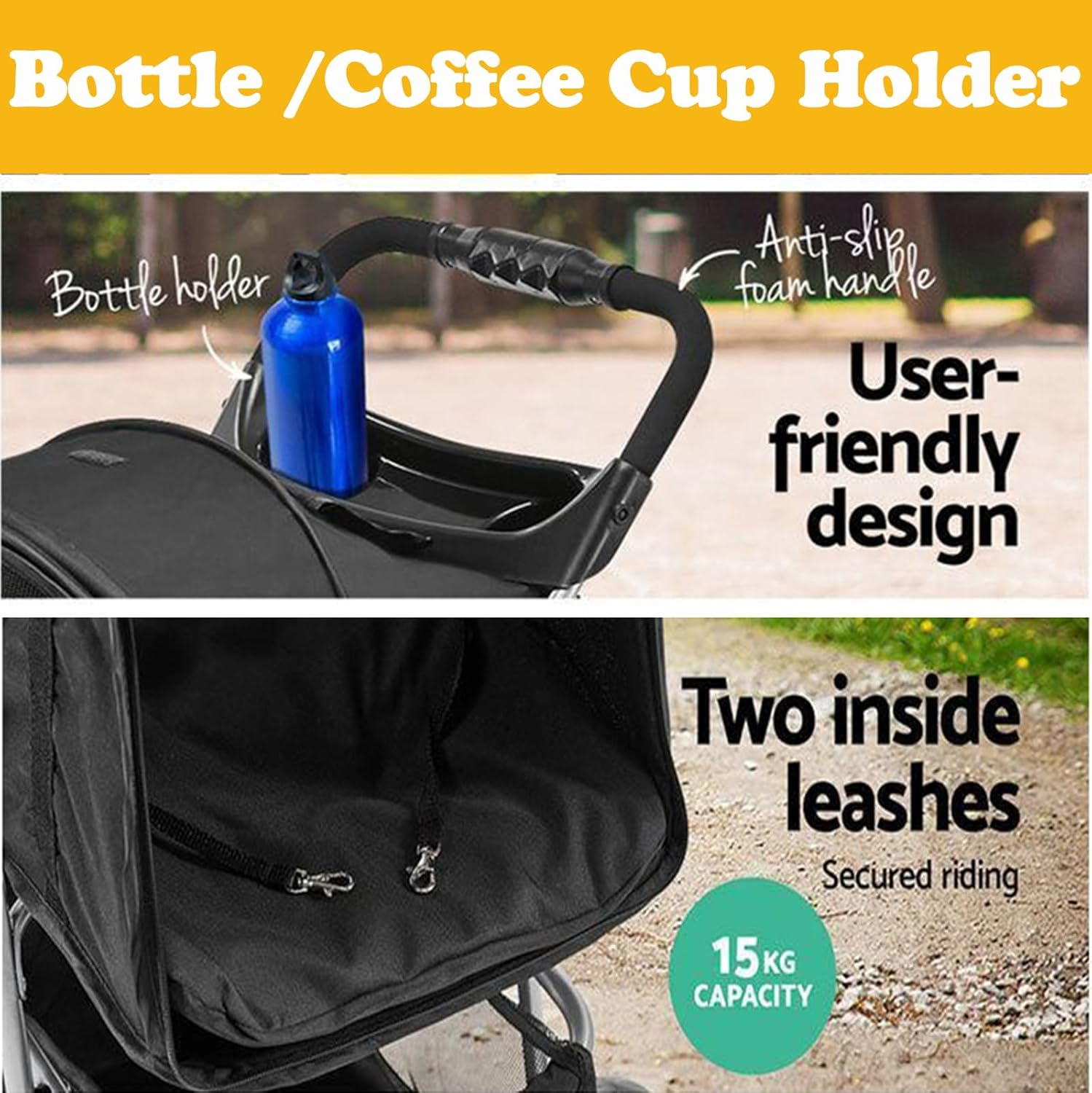 FURBULOUS Pet Dog Stroller, 4-Wheel Foldable Cat Dog Stroller with underneath Storage, Easy to Fold & Unfold, Cup Holder Handle 360&deg; Front Wheel Rear Wheel with Brake for Small Pets - Grey image number 5