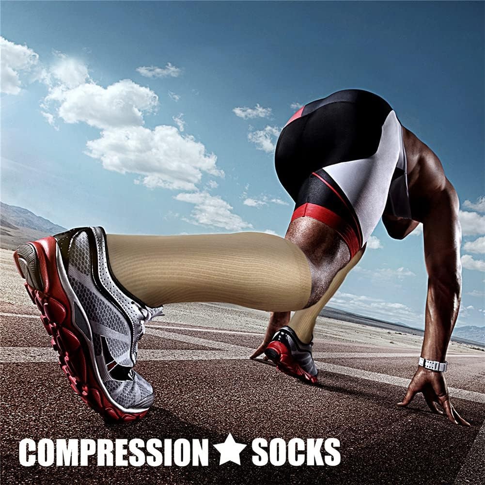 Premium Compression Socks (3 Pairs) 15-20 Mmhg | Optimal Support for Women & Men in Athletic Activities: Running, Cycling, Skin Color（L/Xl） image number 4