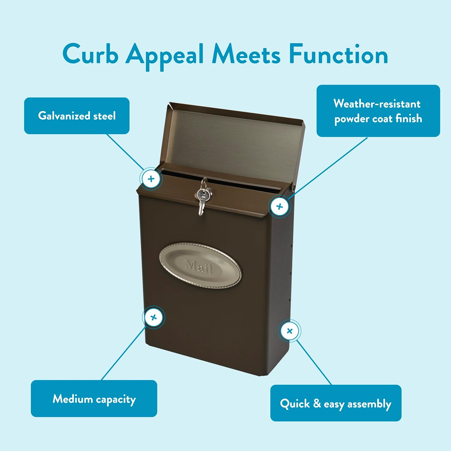 Architectural Mailboxes Designer Locking, Medium Capacity, Galvanized Steel, Wall-Mount Mailbox, Venetian Bronze/Satin Nickel - Venetian Bronze image number 3