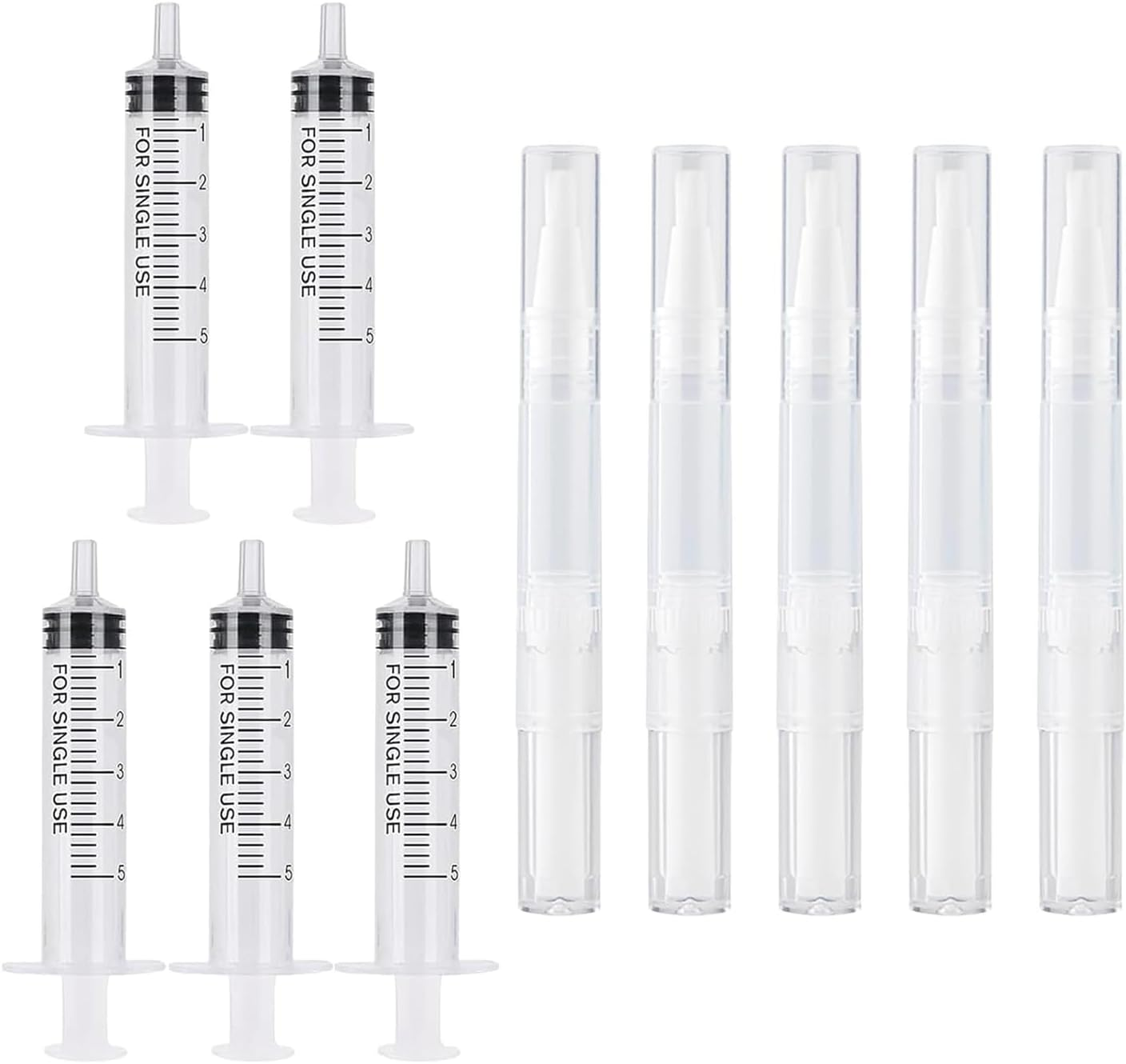 Touch up Paint Pen, 5 Pcs Pen with 5 Pcs Touchup Syringe, House Drywall Repair Brush Kit, Refillable for Windows, Wall, Wood Floors, Furniture, Cabinets, Doors image number 4