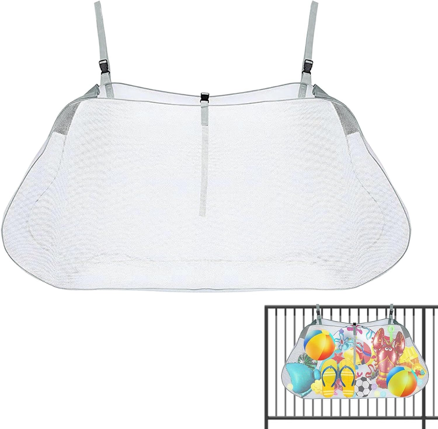 Pool Storage Organiser - Large Capacity Pool Storage Bag for Pool Toys | Swimming Pool Storage Bag for Toys, Foldable for Carrying Football, Ba - Gray image number 4