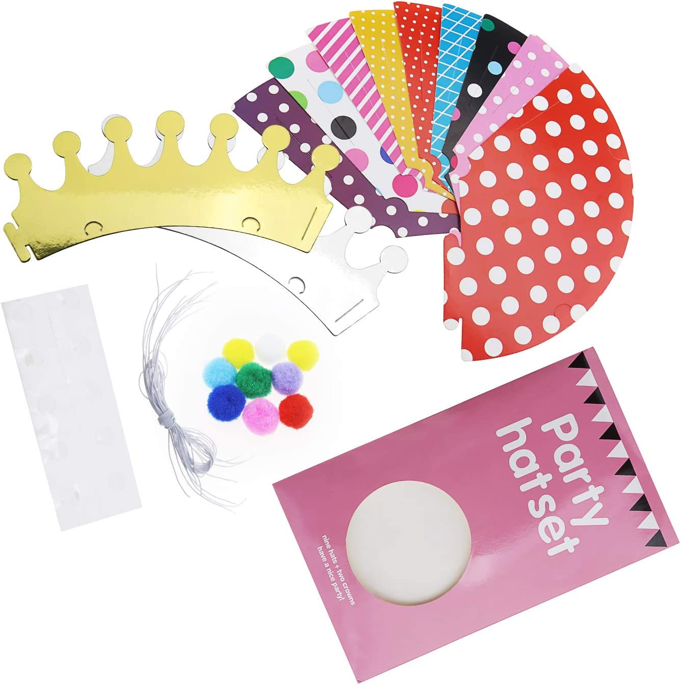 SING F LTD 11Pcs Mini Party Hat Kit, 9 Cone Hat and 2 Crown for Birthday Holiday Kid Pet Family Party Deco Props image number 3