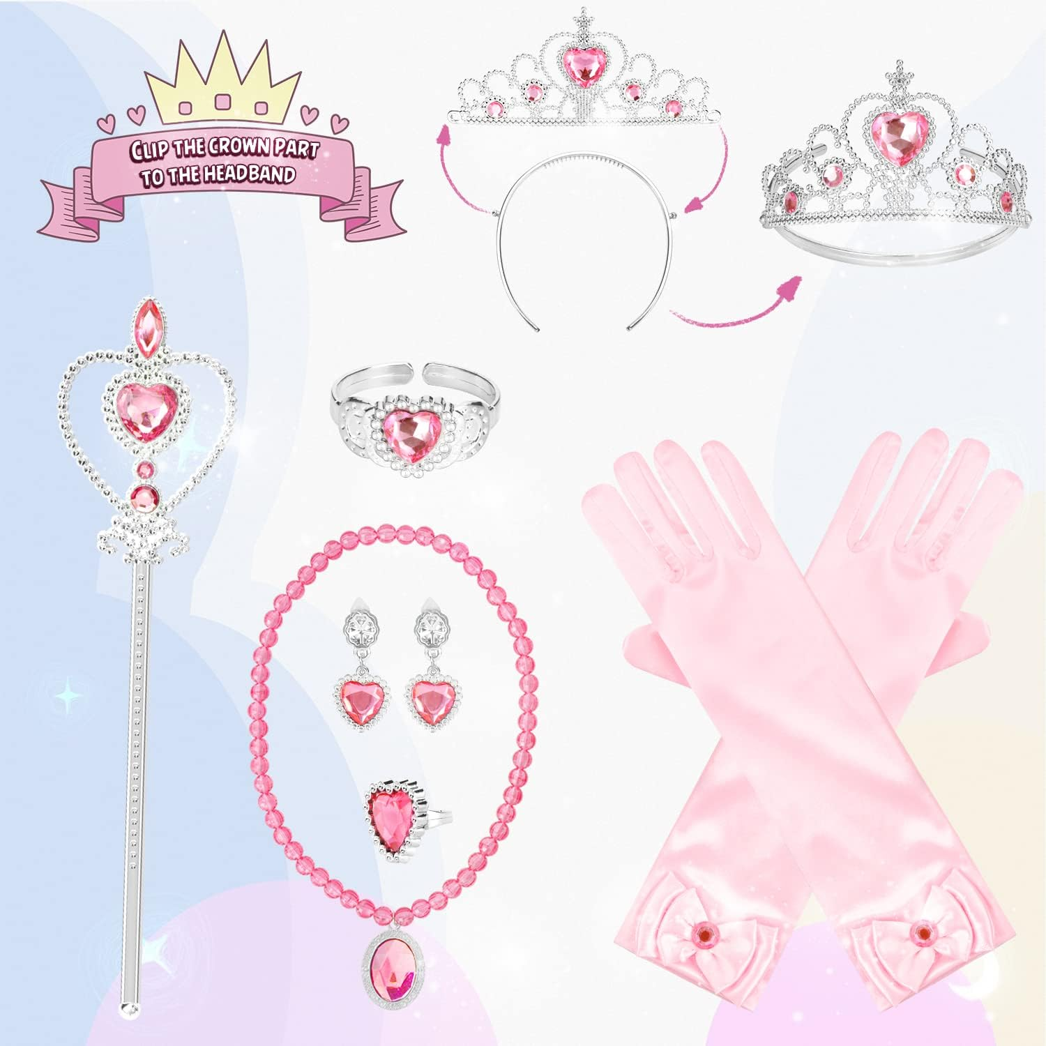 Hapgo 10 Pieces Princess Cape Set Dress up Clothes for Little Girls Party Cosplay Cloak with Jewelry Tiara Crown Wand Gloves - Rainbow image number 4