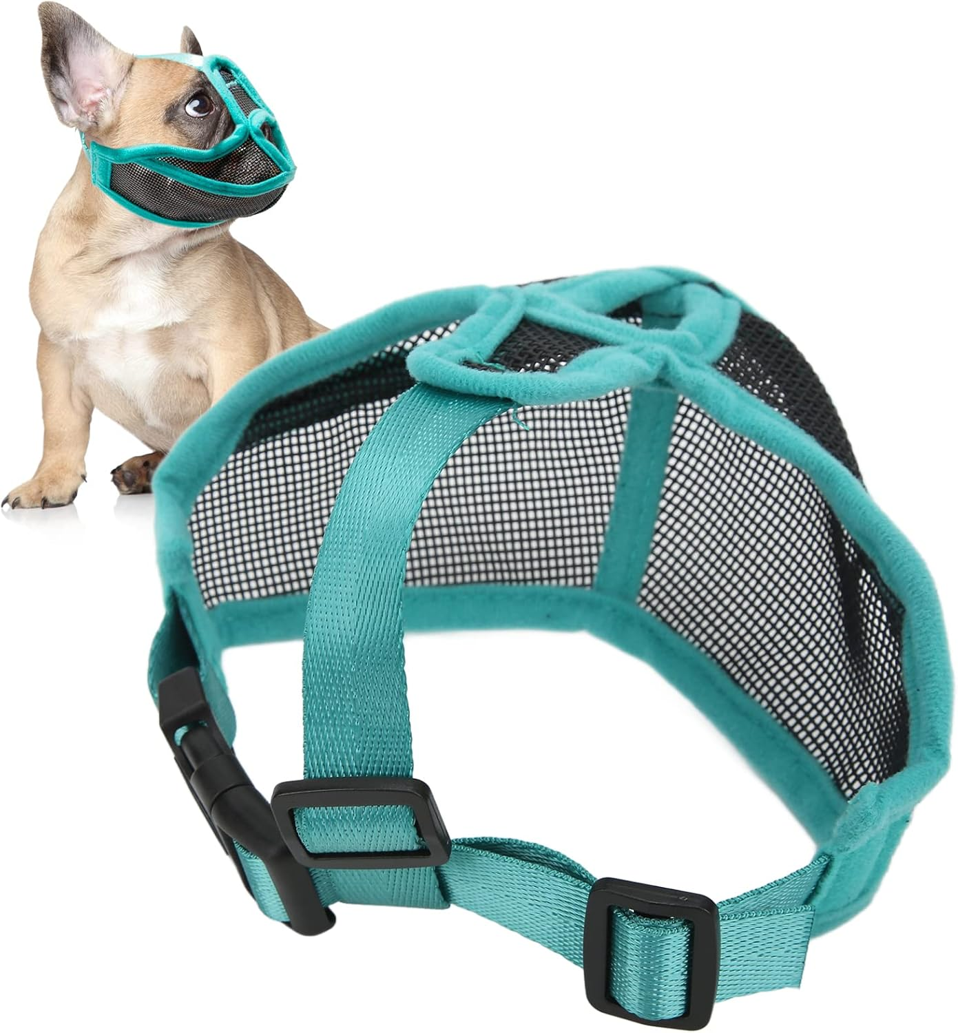 Short Snout Dog Muzzle, French Bulldog Adjustable Straps Full Breathable Mouth Mesh Smoother Soft Edge anti Biting Chewing Barking Training Grooming Mask Flat Faced Tongue Out Design Pet Supplies(L) image number 3