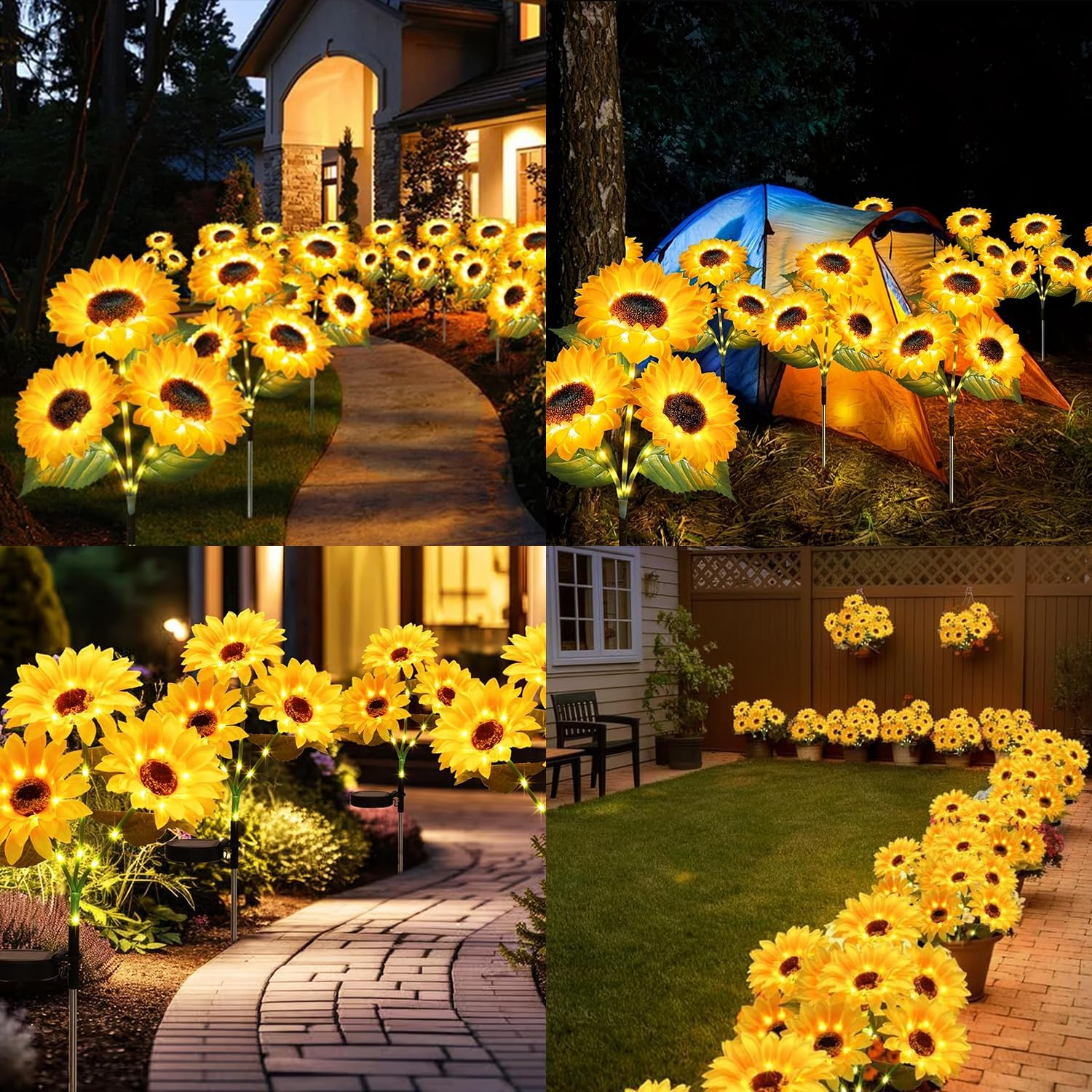 Pack of 2 Solar Sunflower Lights Outdoor, Waterproof Sunflower Solar Lights with 6 Artificial Sunflowers & Luminous Stems for Patio Garden Christmas Decoration image number 6