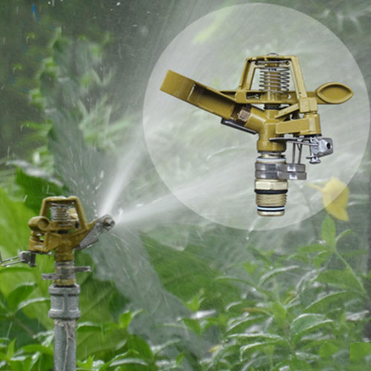 AIMALL Alloy Garden Sprinkler Head &ndash; 360-Degree Automatic Rotating Nozzle, Adjustable Angle, 4-Point Control, Durable Brass & Stainless Steel image number 3