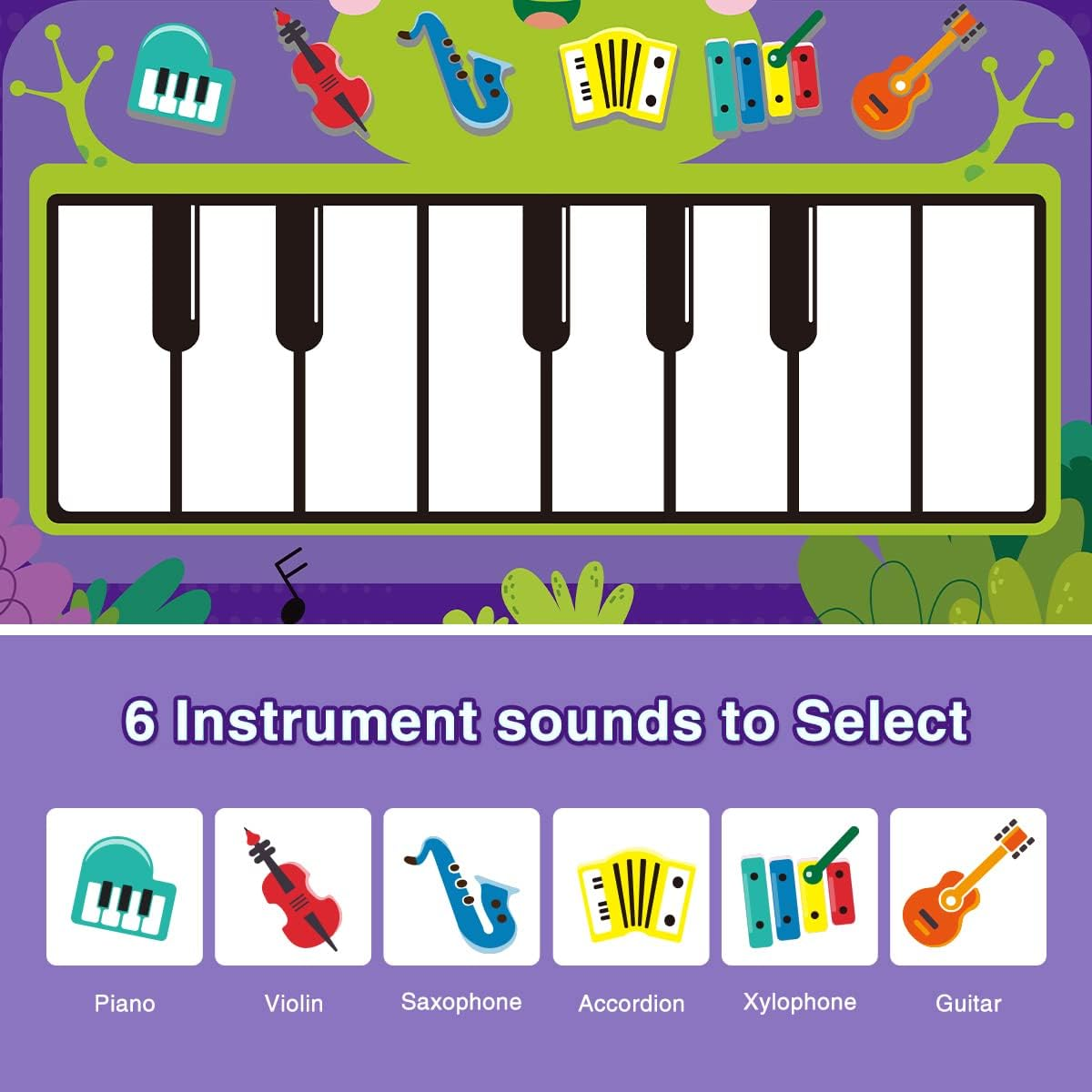 Joyfia Kids Musical Mat, Piano Keyboard & Jazz Drum 2 in 1 Music Toys for Toddlers Touch Play, Floor Musical Playmat with 6 Instrument Sounds, Education Learning Toys Gifts for 3 Year Old Girls Boys image number 6