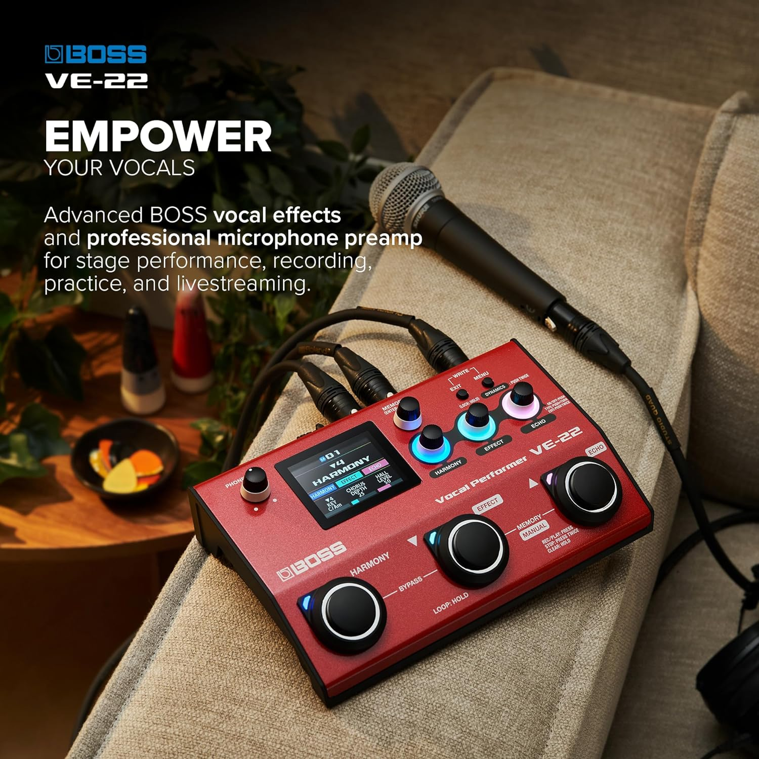 BOSS VE-22 Vocal Performer | Advanced Multi-Effects Processor for Singers | Powerful Harmony & Doubling Functions | Auto Pitch Correction | Ideal for Stage Performance, Recording, Livestreaming & More image number 2