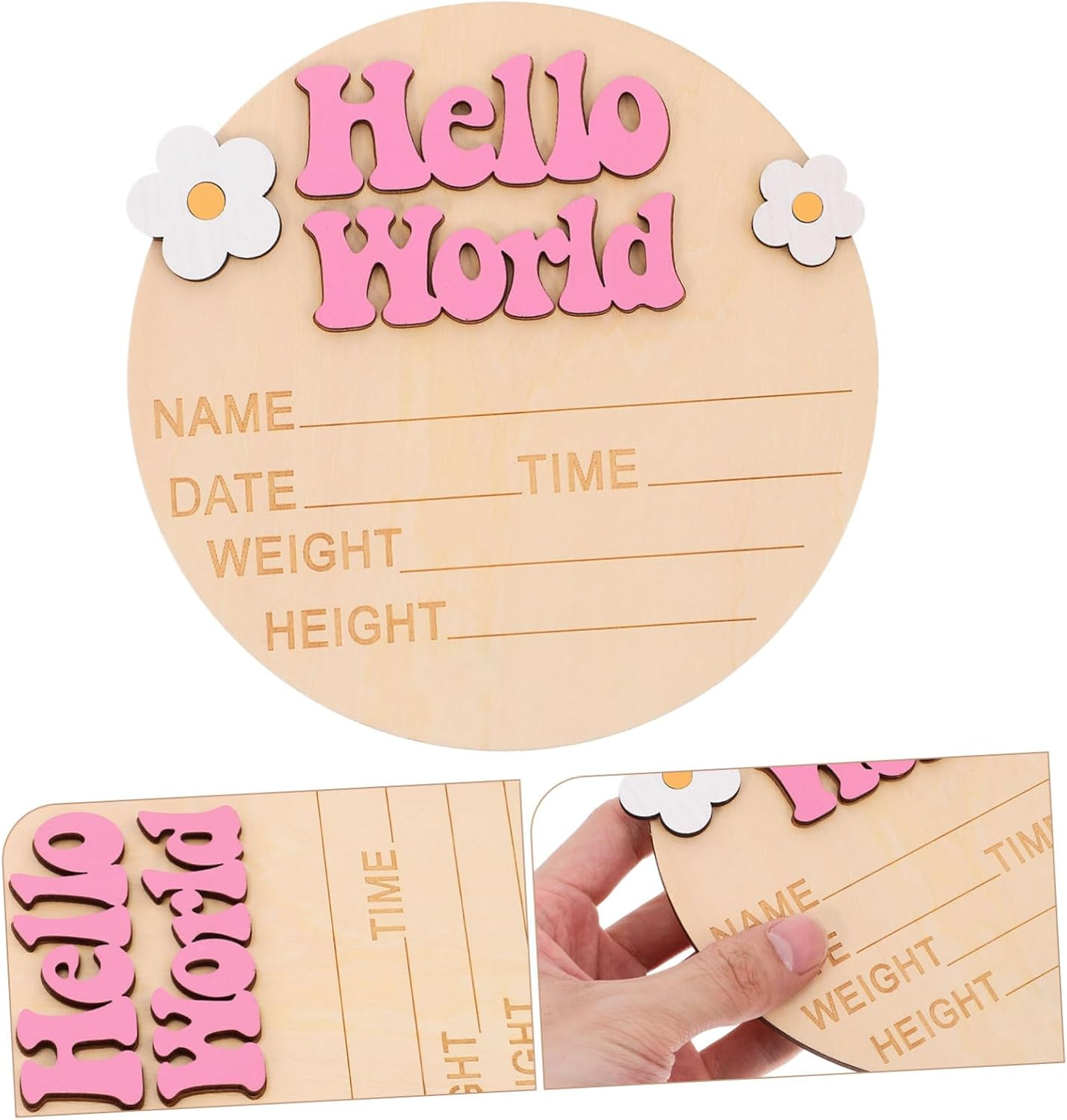 SECFOU Wooden Newborn Announcement Sign Baby Name Sign for Nursery Decor Pink Growth Plaque Baby Shower Photo Prop Newborn image number 4