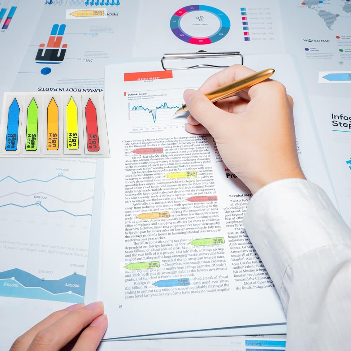 1000 Pcs, 2 Types, 500 Pcs Sign Here Tab + 500 Pcs Sticky Note Flag, Sign Here Sticker, Sign Here Flag, Index Tab Flag Sticker for Document Notebook Home Office School Supplies, 10 Pack, 5 Colors image number 5