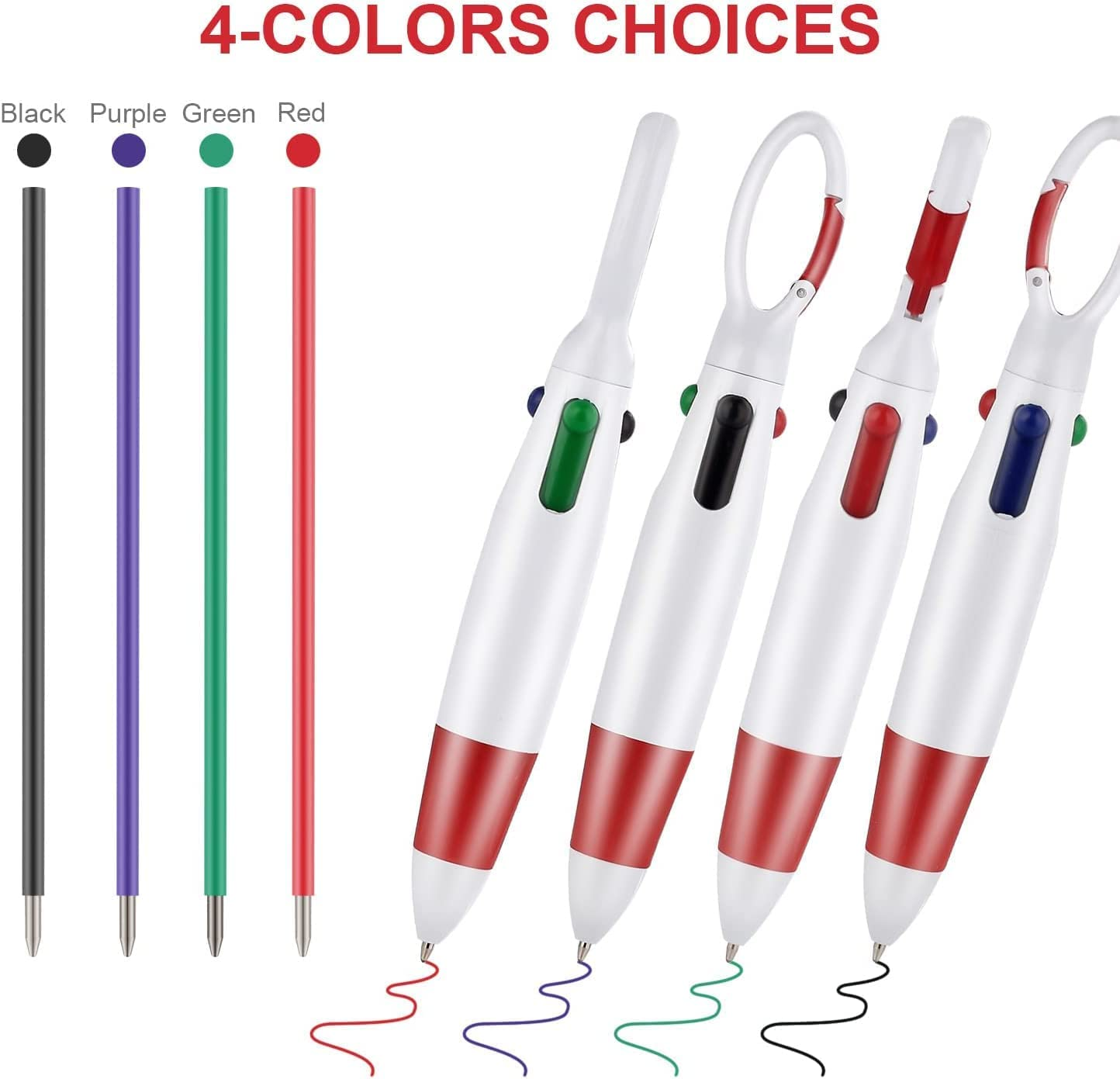 Retractable Shuttle Pens, 4 Count 4-In-1 Multicolor Ballpoint Pens 1.0Mm Retractable Pen with Carabiner Clip Ballpoint Gift Pens for Office School Supplies Students Adults Nurses image number 1