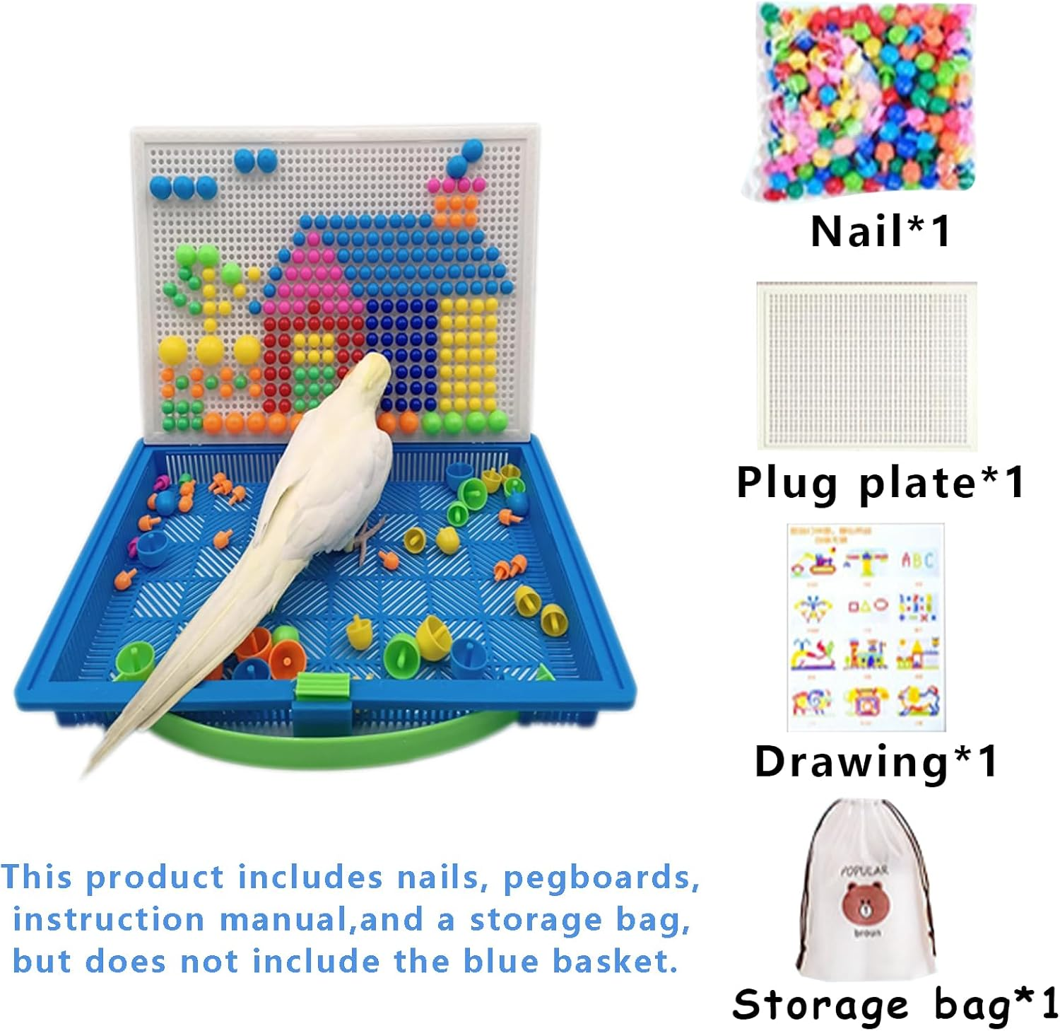 Bird Toys for Parakeets, Parrot Foraging and Chewing Toys with Mushroom-Shaped Peg Blocks for Small & Medium Birds, Suitable for Parakeets, Budgerigars, Conures image number 6