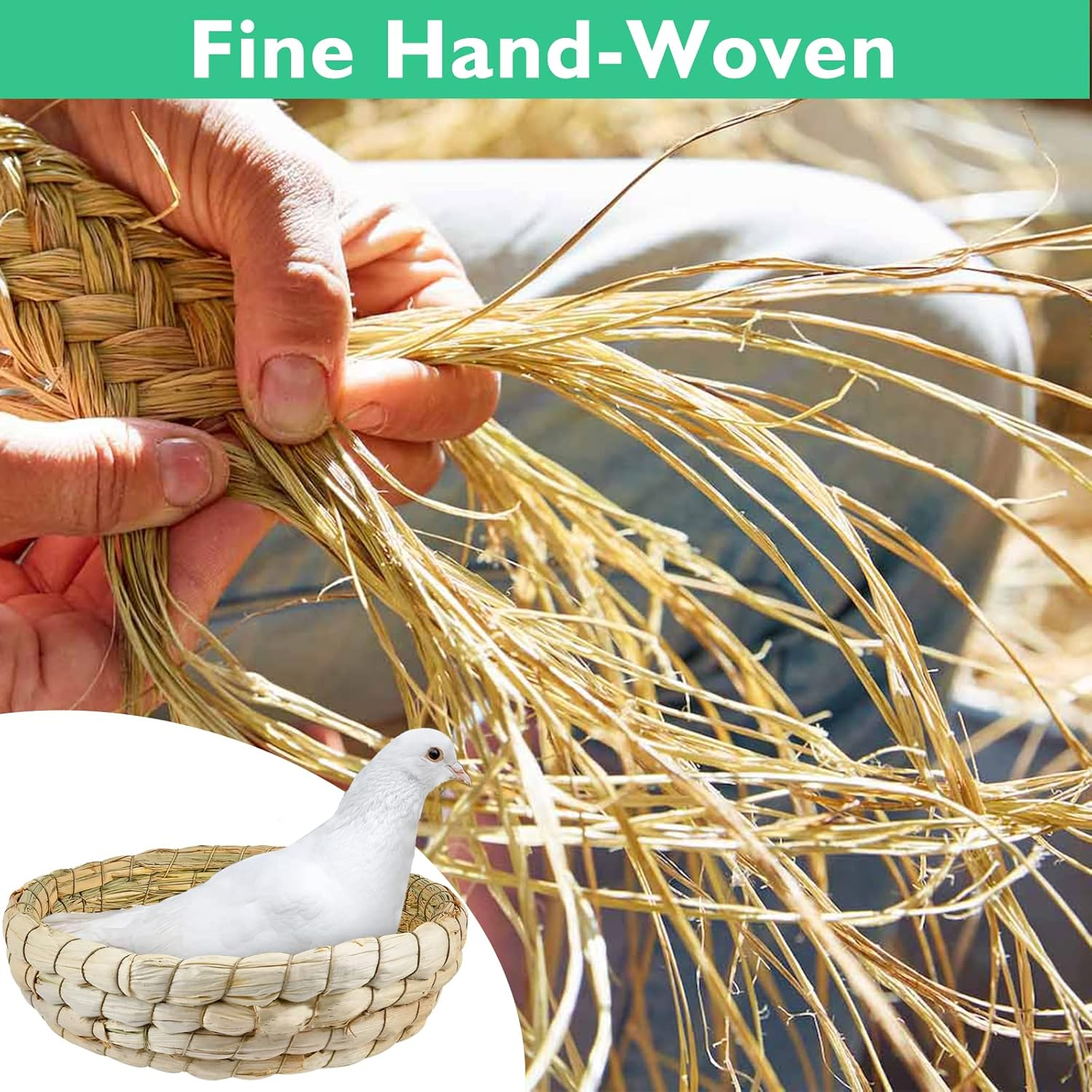 4 Pcs Bird Nest Handmade Woven, Small Animal Breeding Nest Bed with Corn Leaves Flat Base Natual Straw Bird House Cage Accessories for Dove Pigeon Parrot Sparrow image number 6