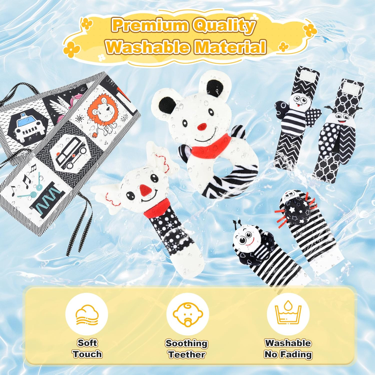 Black & White High Contrast Baby Toys - 0-3 Months Montessori Sensory Soft Book for Newborns, Boys & Girls image number 3