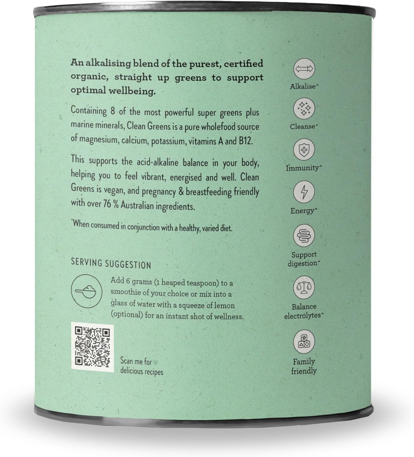 Nutra Organics Clean Greens Straight up Greens 200G | Superfood Blend Marine Minerals | Alkaline Balance Immune Support (33 Serves) image number 6