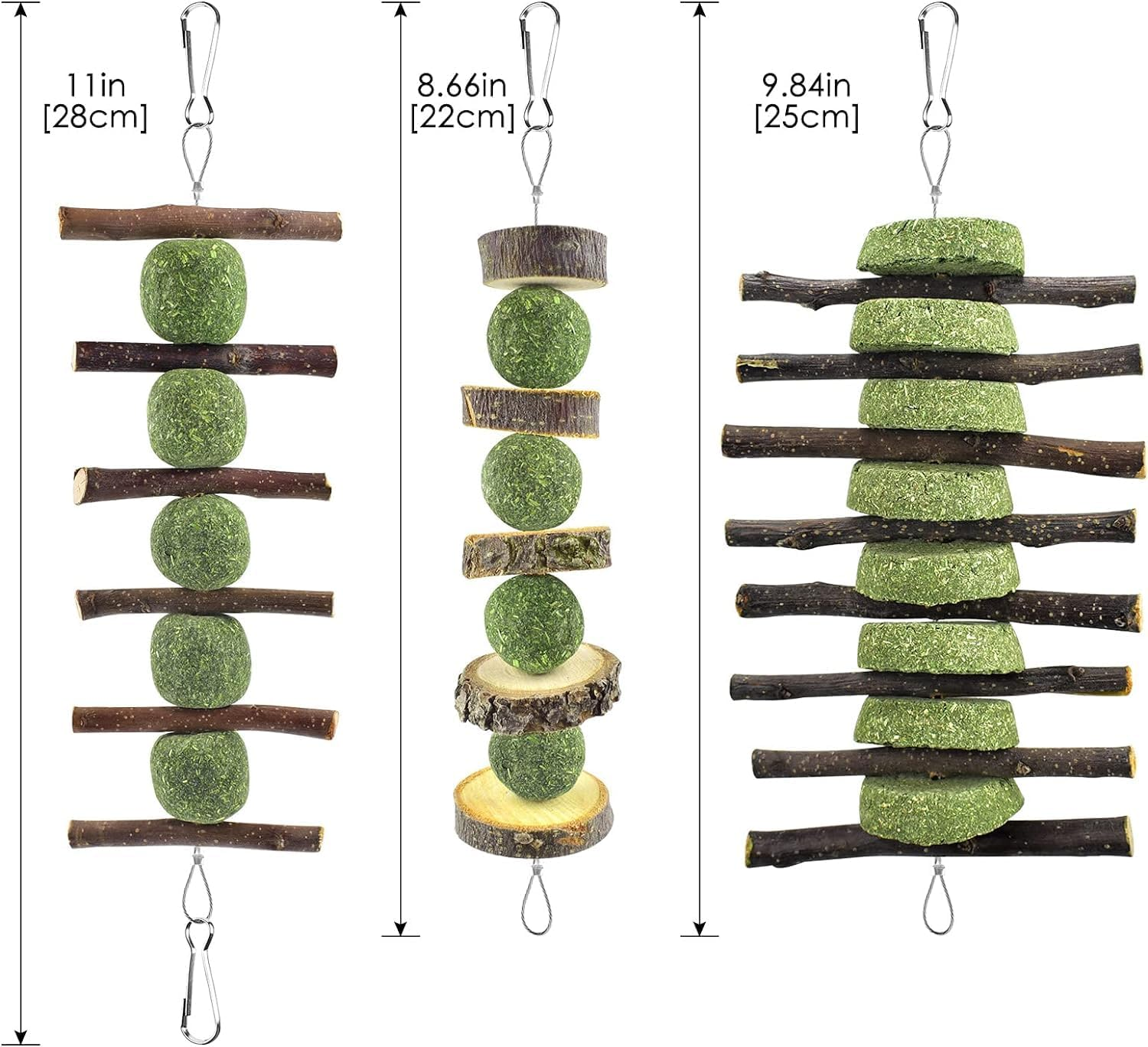 3PCS Bunny Chew Toys, Rabbit Chew Toys for Teeth Grinding, Improve Dental Health, 100% Natural Apple Wood Timothy Grass Cake Treats for Rabbits Guinea Pigs Chinchillas Bunnies Hamsters image number 1