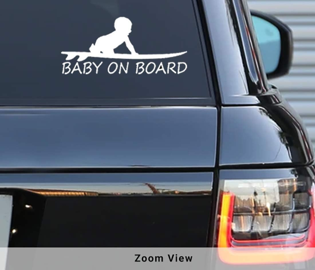 Baby on Board Surf Funny Vinyl Decals Stickers for Cars, Van, Trucks, Laptop (White, 6.5" X 3")