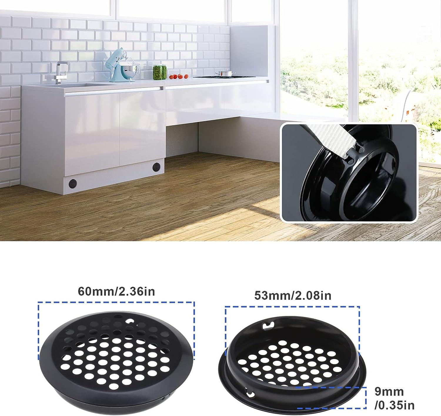 SING F LTD 10PCS round Ventilation Grilles 60Mm Stainless Steel Air Vent Louver Hole Soffit Mesh Vents Rust-Proof for Kitchen Bathroom Cabinet Wardrobe Black image number 4