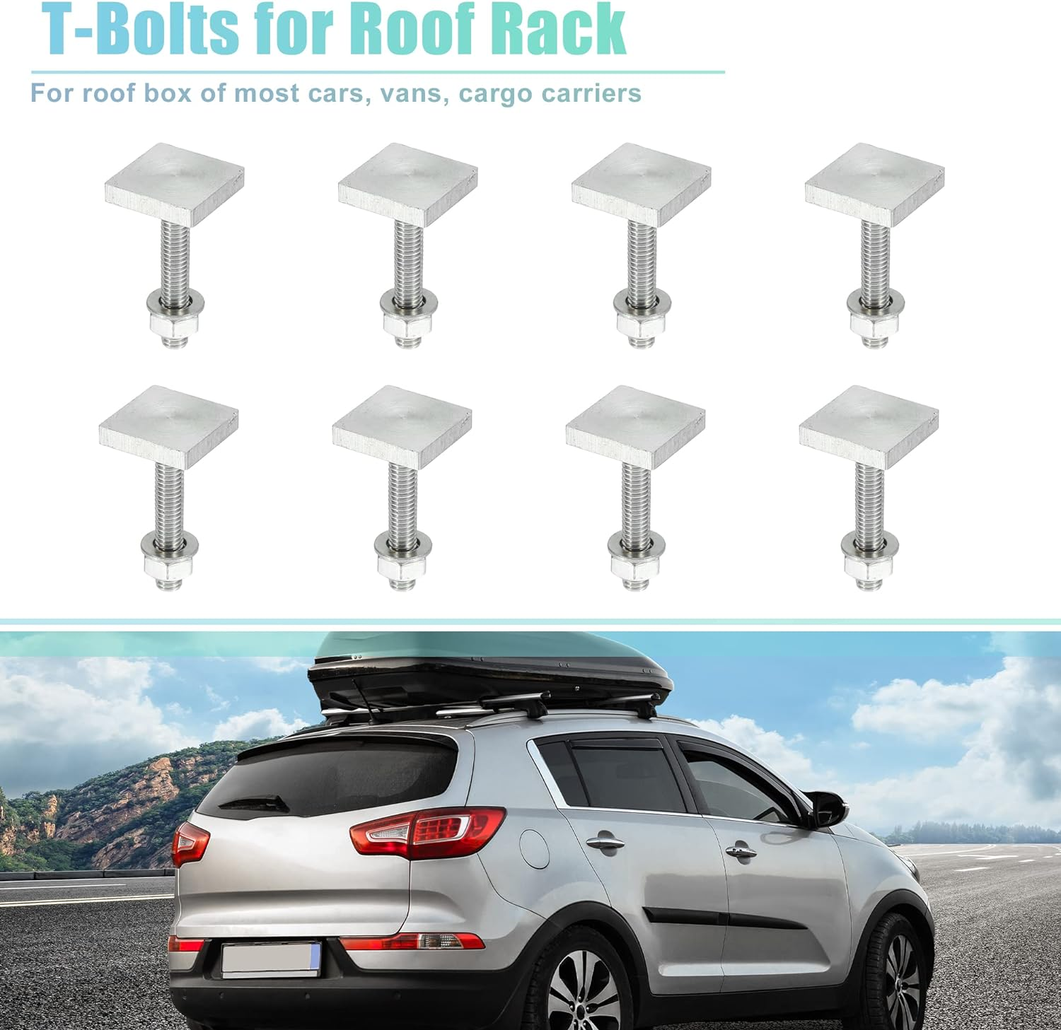 X AUTOHAUX 8Pcs Universal Roof Rack T Shaped Bolt Rooftop Cargo Carrier Rack Bolt T Shaped Slots T Shaped Track Bolts W/Nuts Washers Bike Rack Cross Bar Adapter White