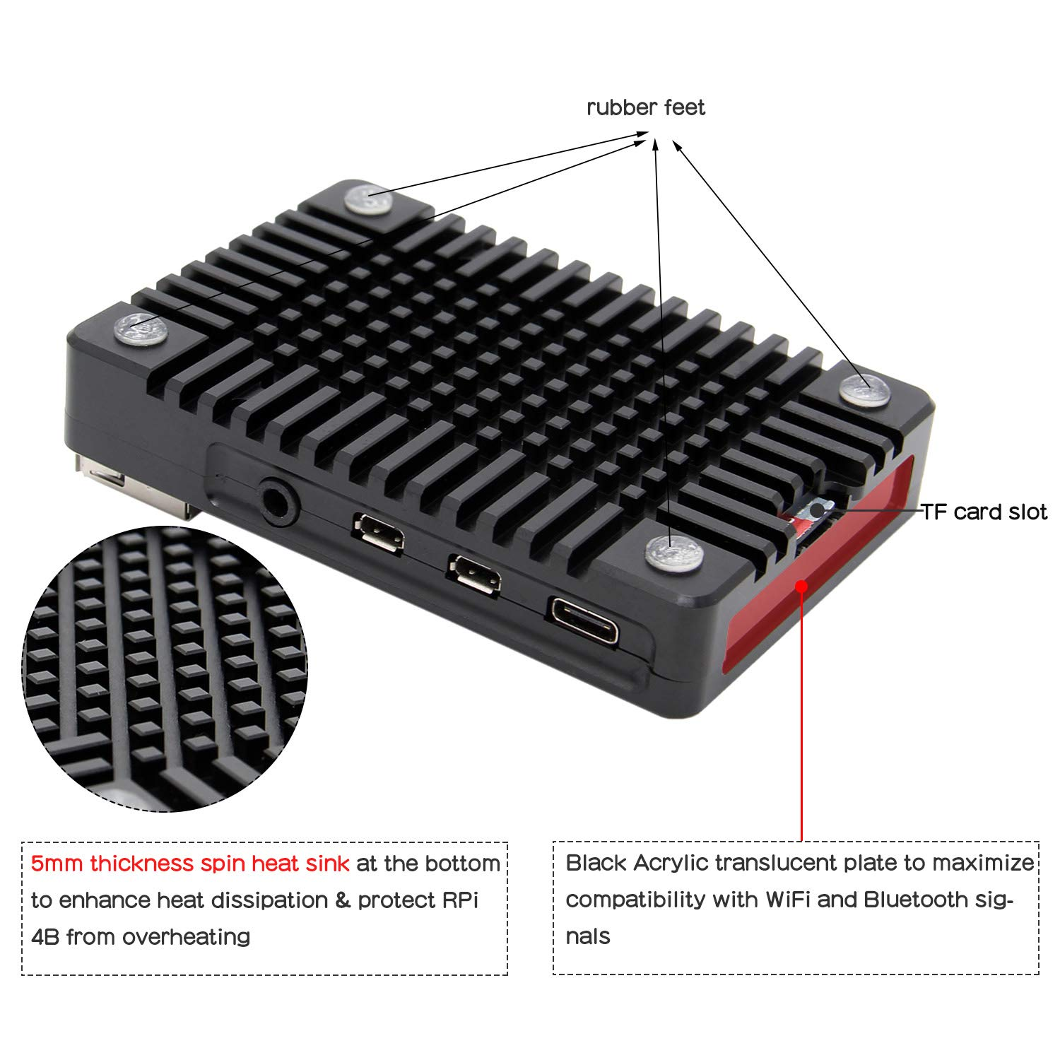 Geekworm Raspberry Pi 4 Case, Raspberry Pi 4 Model B CNC Ultra-Thin Aluminum Alloy Metal Passive Cooling Case, Raspberry Pi 4 Heatsink Case Compatible with Raspberry Pi 4B, Pi 4B, Pi 4 Only (N300) image number 5