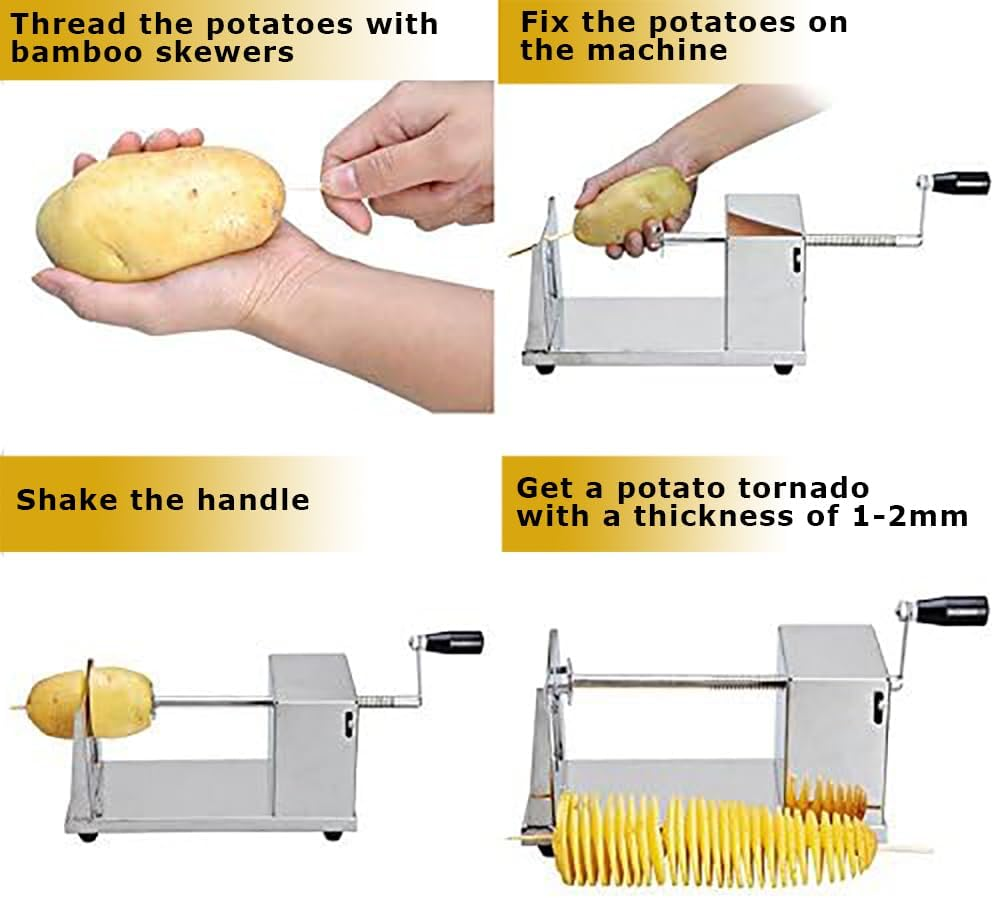TECHTONGDA Manual Stainless Steel Potato Chips Slicer Spiral Twister Vegetable Cutter Tornado Potato Slicer French Fry image number 4
