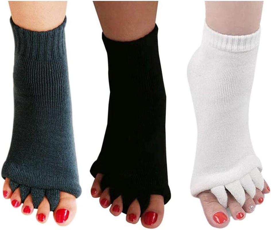 3 Pairs Yoga Sport Gym Five Toe Separator Socks Foot Alignment Pain Massage Toeless Socks