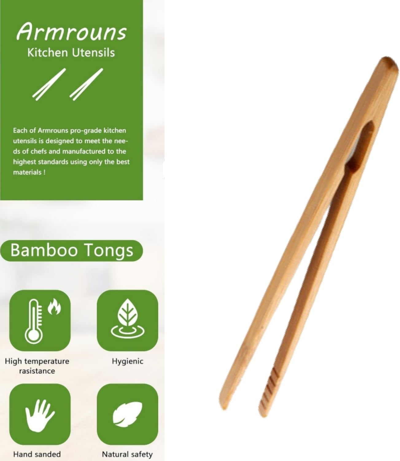 4 Pieces Natural Bamboo Toast Tongs, Reusable Eco-Friendly Toast Tongs with Anti-Slip Design,For Toaster,Fruits, Bread & Pickles, Kitchen Utensil, Salad, Pasta, Grilling, BBQ image number 5