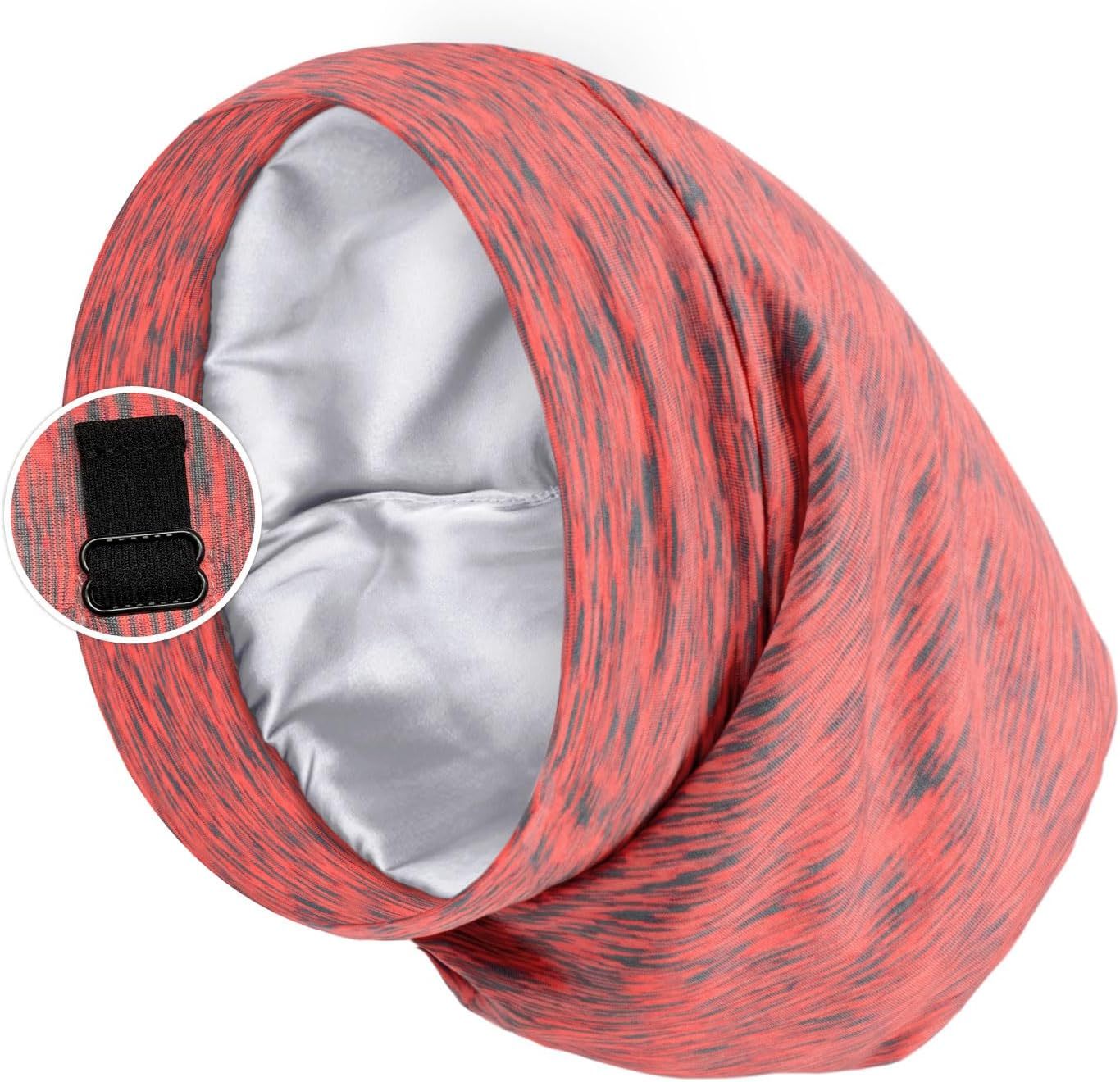 Satin Lined Sleep Cap Bonnet for Curly Hair and Braids, Stay on All Night Hair Wrap with Adjustable Strap for Women and Men, Carol Pink, Pack of 1