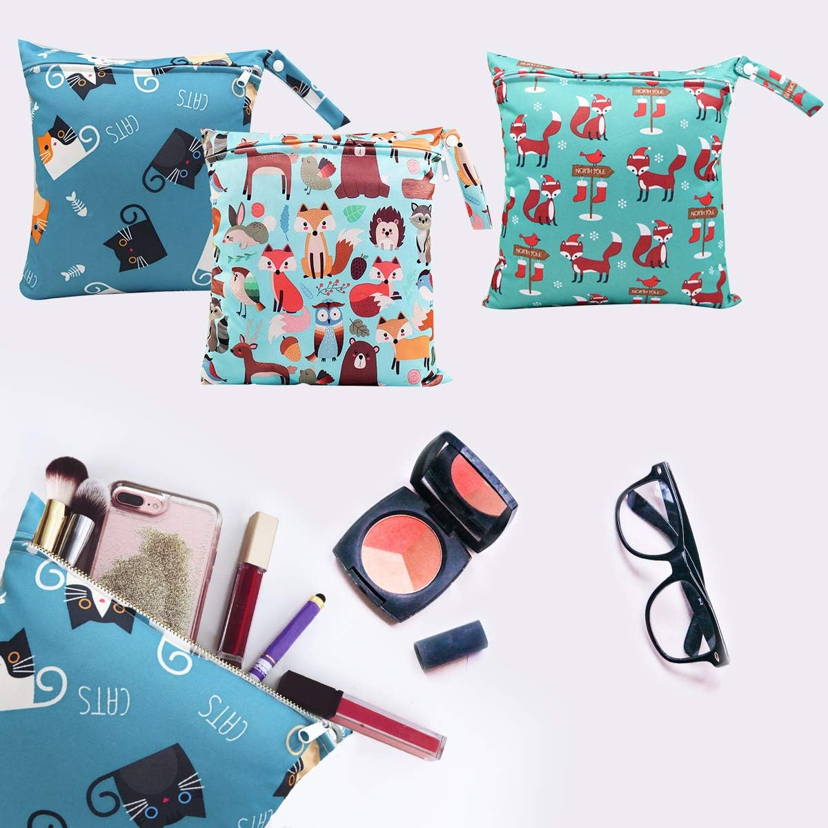 Wet Bag, Wet Bag, Pack of 3 Nappy Bag, Changing Bag, Wet Bags, Reusable Organiser Bag, Washable with Zip for Baby, Toddler, Travel, Gym image number 1