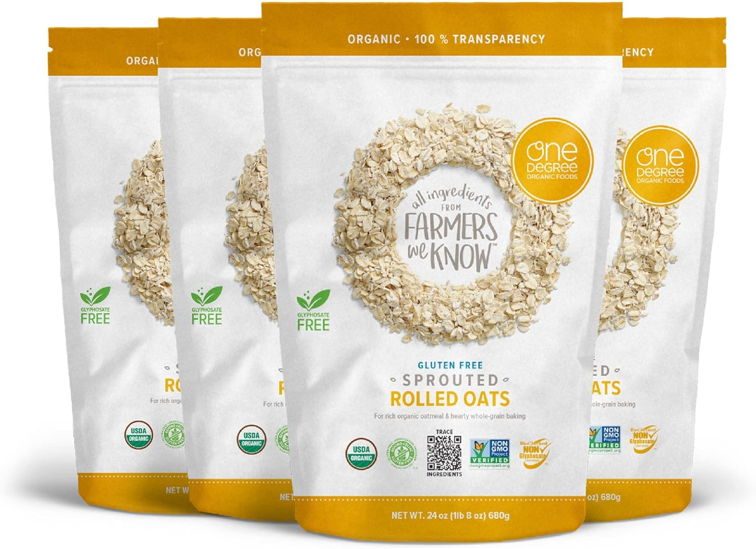 One Degree Organic Foods Sprouted Rolled Oats, USDA Organic, Non-Gmo Gluten Free Oatmeal, 24 Oz., 4 Pack image number 5