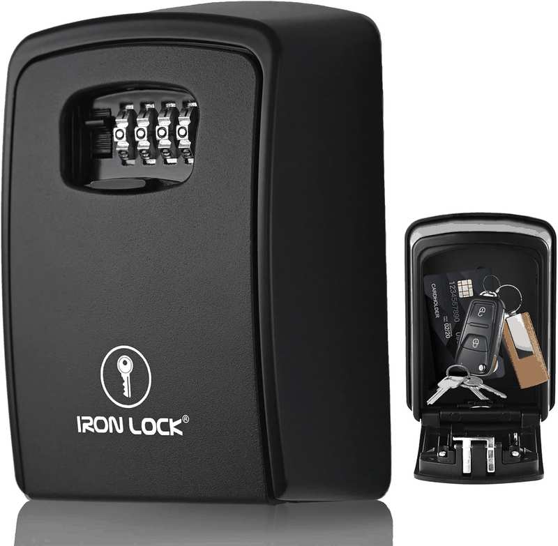 Iron Lock&reg; - XXL Key Lock Box Wall Mount for Keys 4 Digit Combination with Resettable Code with a B Switch Extra Large Lockbox Indoor Outdoor Waterproof Big Key Lock Box House Spare Keys Hide a Key