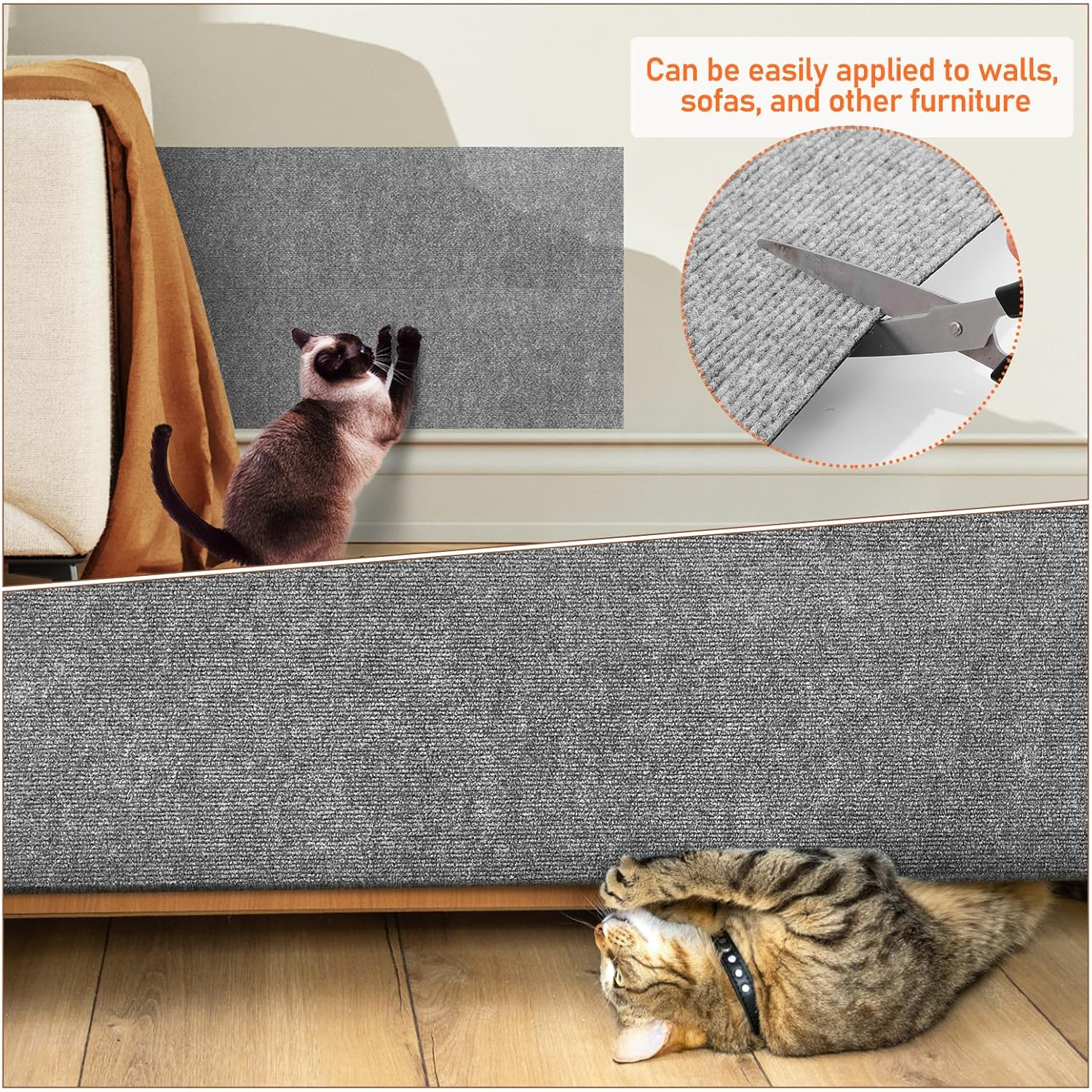 2 Pcs Cat Scratching Mats 30Cm&times;100Cm Self-Adhesive Carpet Scratch Furniture Protector, Grey Cat Wall Scratcher for Climbing and Resting image number 1