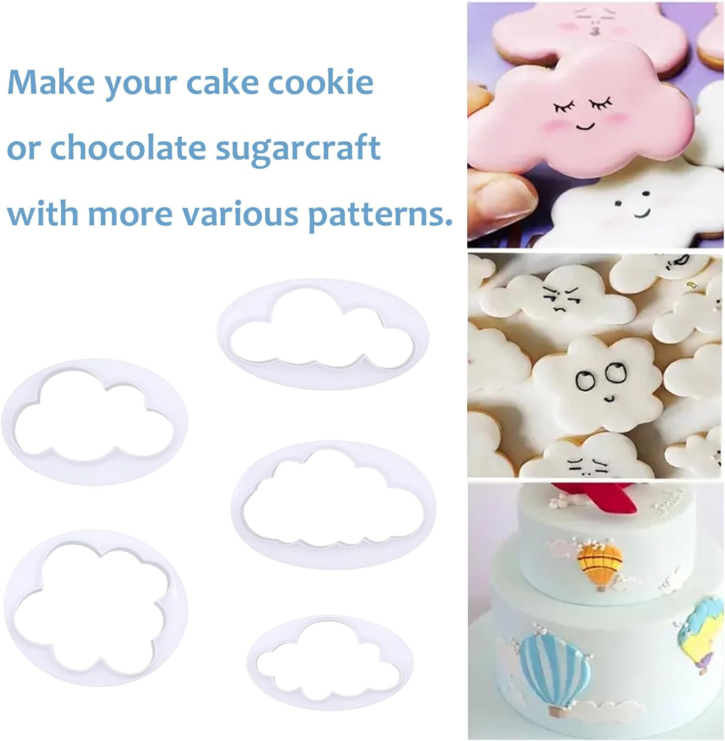 5PCS Cloud Cookie Cake Cutter Cloud Shape Mold Cake Decoration,Plastic Fondant Cutter,Baking Accessory Embossing Tool,For Baking Room Coffee Shop Birthday Wedding Children DIY Cookwar image number 4