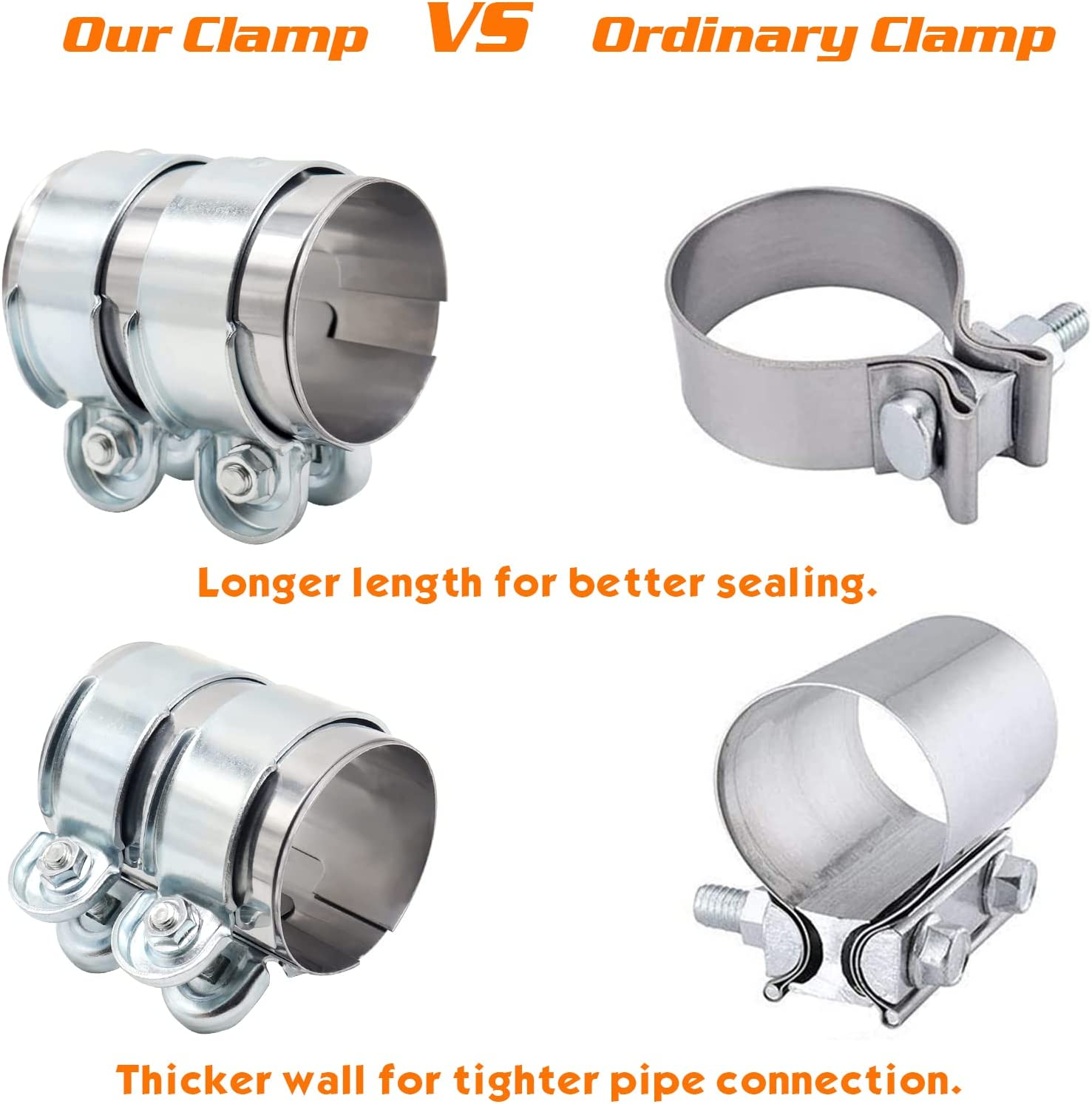 Exhaust Clamp Worthplanet Car Exhaust Pipe Clip Tail Throat Hoop Exhaust Pipe Clamp Universal Stainless Steel Turbo Exhaust Band Clamp Muffler Pipe Connector for Car Exhaust Systems W120059 (2.5In) image number 6