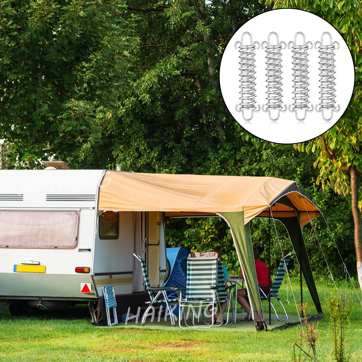 Tent Fixed Buckle, 4 PCS Silver Stainless Steel Spring Wind Rope Buckle Tent Accessories for Outdoor, Camping, Travel (3.5 X 12Cm/1.37 X 4.72In)