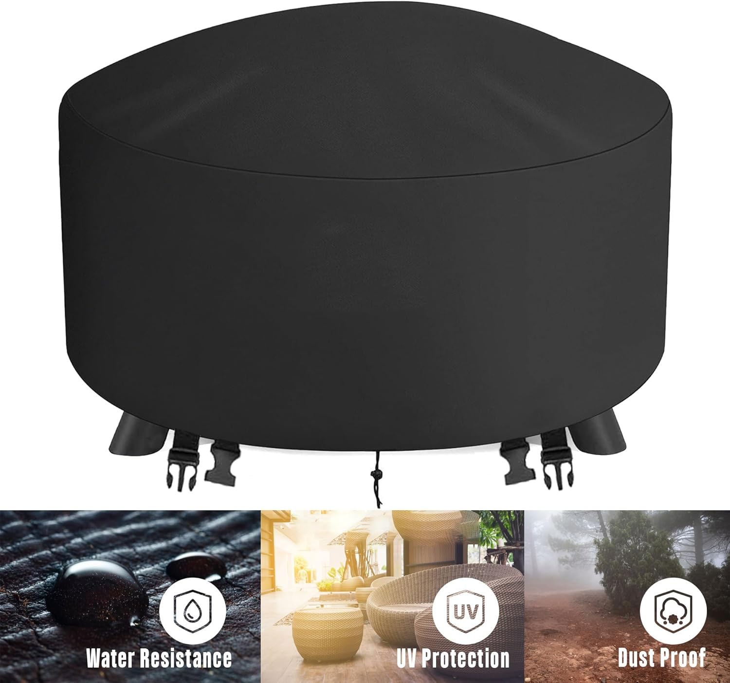 Fire Pit Cover round 81CM BBQ Cover Outdoor Waterproof Firepit Cover Patio Fire Table Cover Outdoor 32 Inch round Fire Bowl Cover for Garden, Lawn, Heavy Duty 600D - 81X81X40Cm image number 3