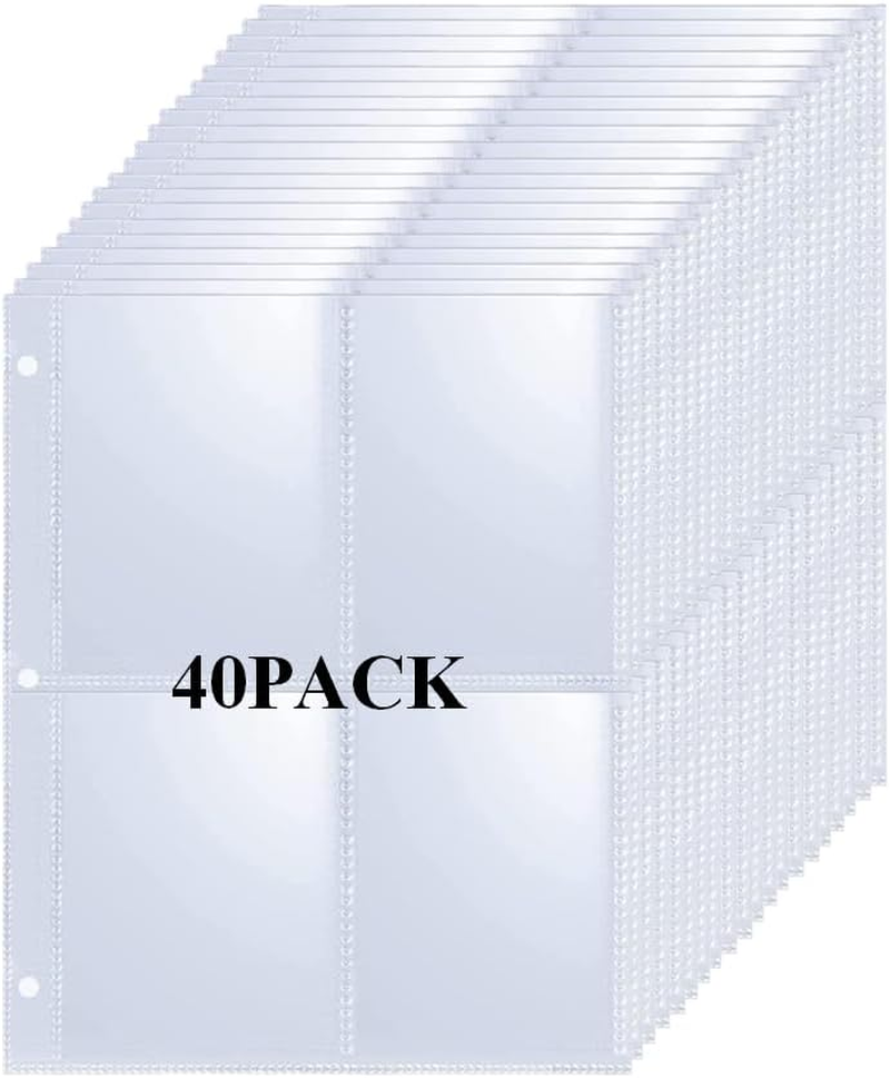 Pockets Binder Card Sleeves, 40 Pcs Double Sided 4 Pocket Trading Card Sleeves Pages for 3 Ring Binder, Clear Flexible Card Page Sleeves for Sport Cards, Game Cards, Business Cards image number 4